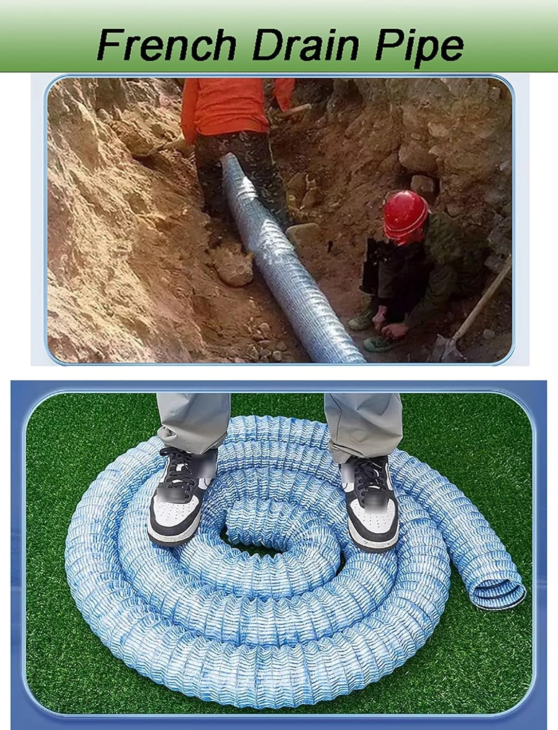 لوله زهکشی سوراخ دار، لوله زهکشی فرانسوی، لوله های زهکشی نرم نفوذی بیرونی 2 اینچی، لوله های زهکشی منظره راه راه با پارچه نبافته (18 متر)