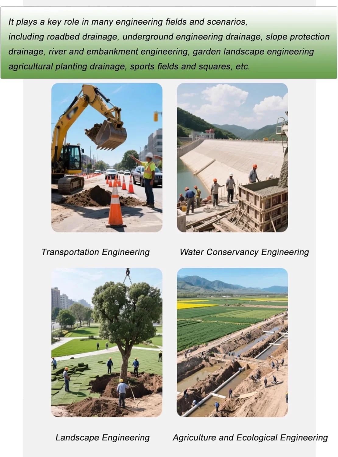 لوله زهکشی سوراخ دار، لوله زهکشی فرانسوی، لوله های زهکشی نرم نفوذی بیرونی 2 اینچی، لوله های زهکشی منظره راه راه با پارچه نبافته (18 متر)