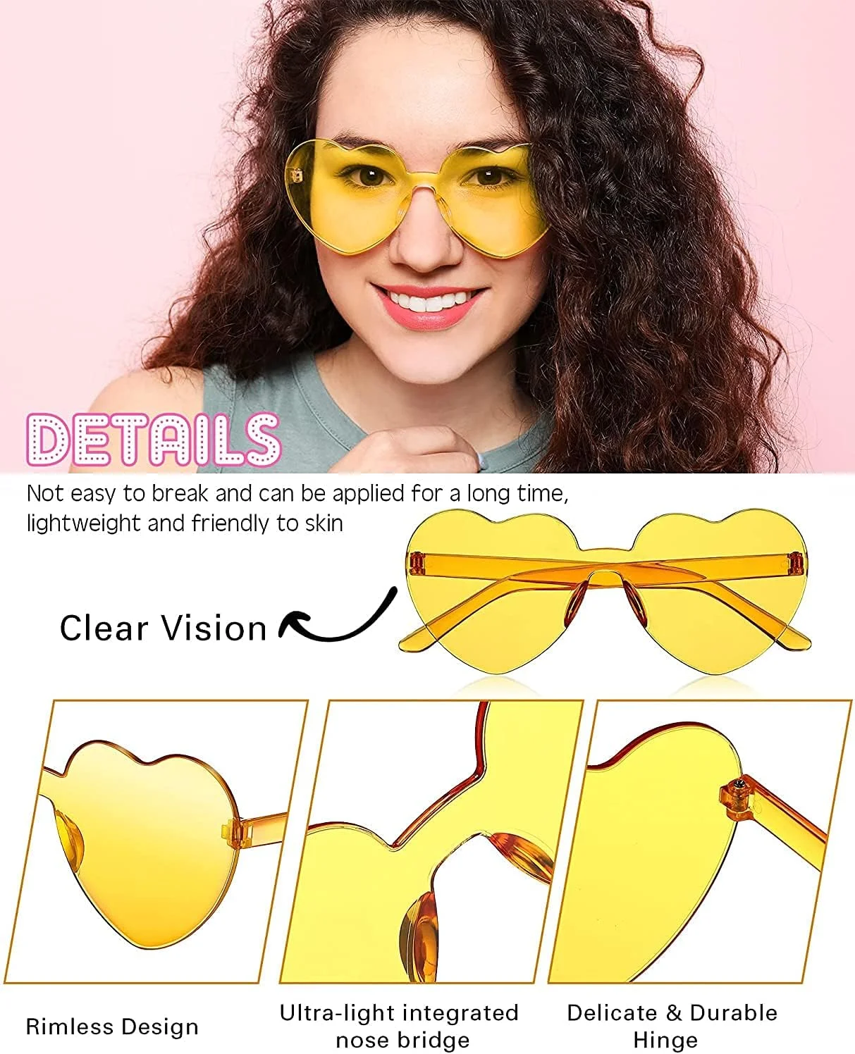 عینک آفتابی بدون فریم قلبی شکل KASTWAVE، 8 جفت، عینک بدون فریم، عینک های رنگی شفاف مد روز، عینک های رنگی آب نباتی، مناسب برای ایفای نقش هدیه مهمانی