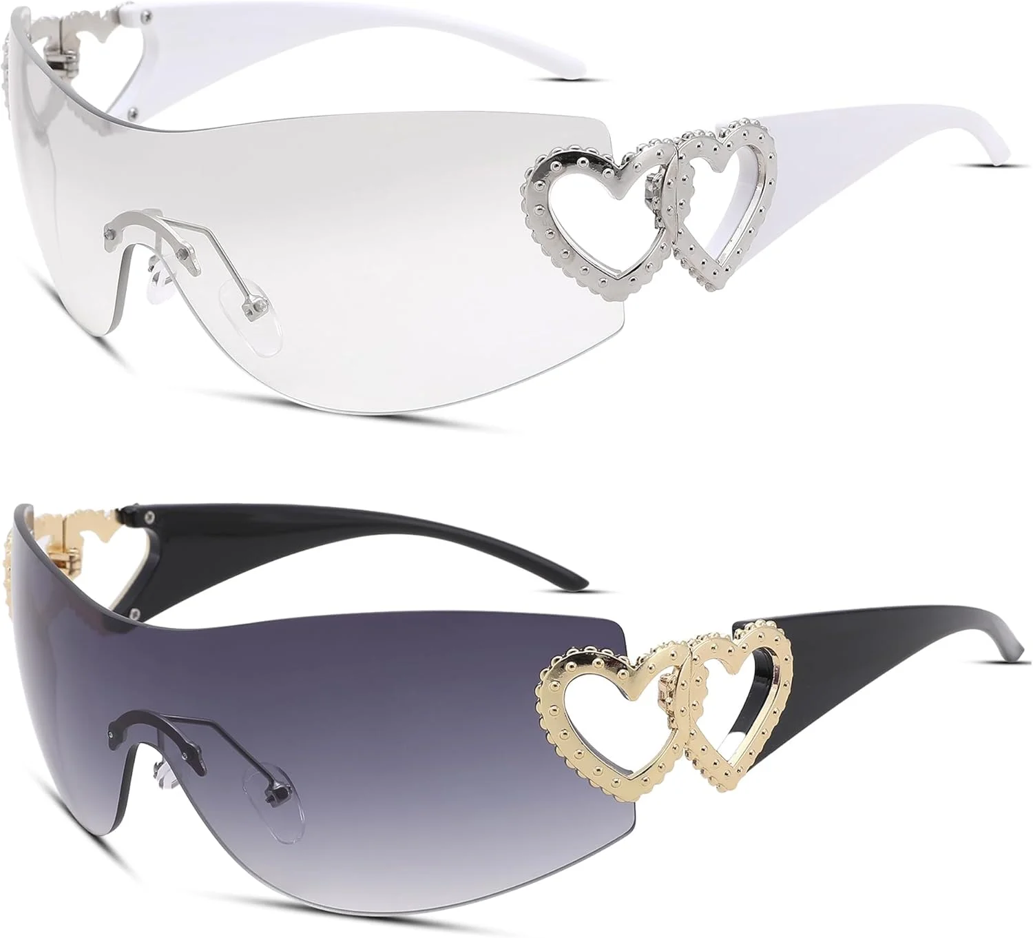 عینک آفتابی قلبی KASTWAVE Y2K زنانه مردانه، عینک آفتابی ترند و دور پیچ بدون فریم محافظ بزرگ