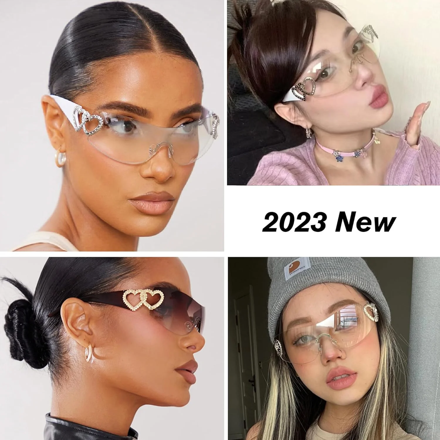 عینک آفتابی قلبی KASTWAVE Y2K زنانه مردانه، عینک آفتابی ترند و دور پیچ بدون فریم محافظ بزرگ