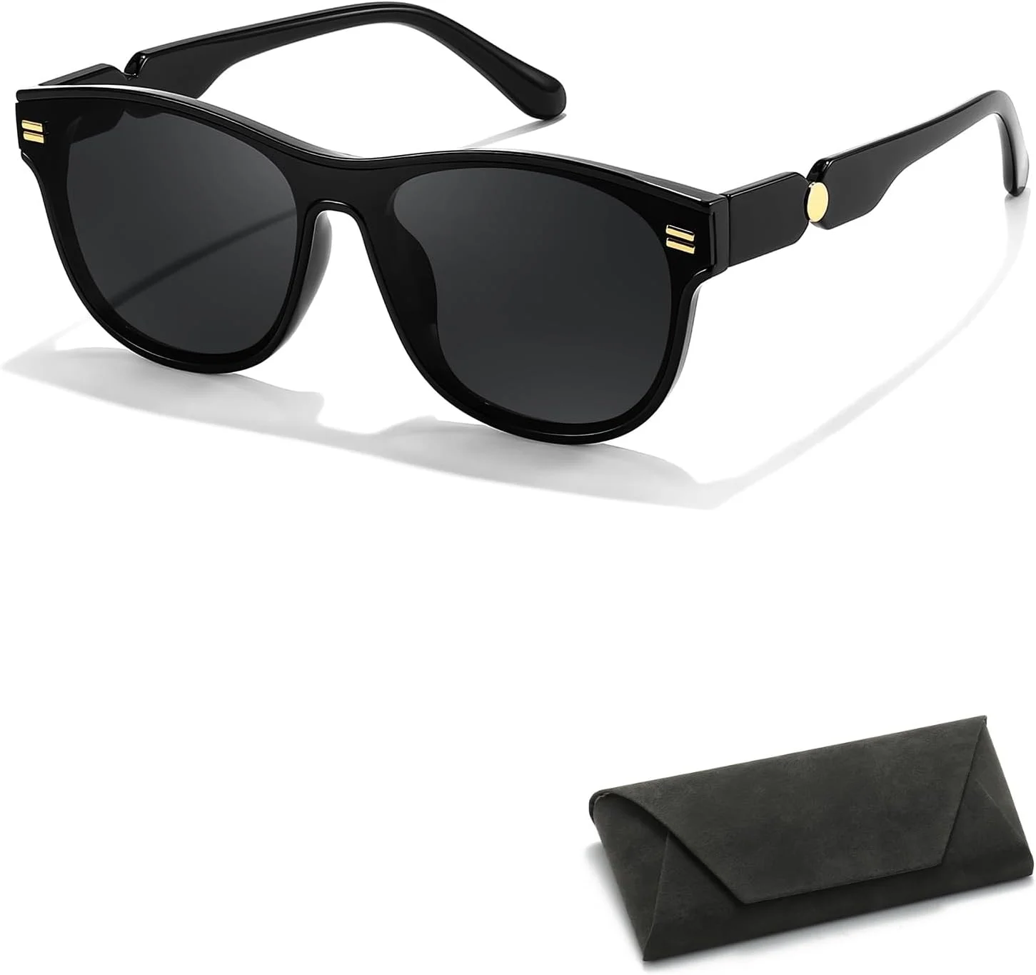 عینک آفتابی یک تکه بیضی KASTWAVE زنانه مردانه، عینک آفتابی گرد بیضی مد روز با کیف چرمی، سایه های سبک Viatage دهه 90، محافظت UV400 عینک رانندگی بیضی یکپارچهسازی با سیستمعامل