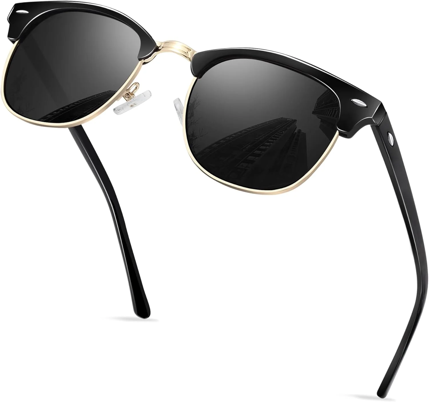 عینک آفتابی نیم فریم شاخ گاوی پلاریزه KANASTAL برای مردان و زنان، عینک آفتابی کلاسیک نیمه قاب، سایه های نیمه بدون قاب برای زنان 100% محافظت UV400 مناسب رانندگی