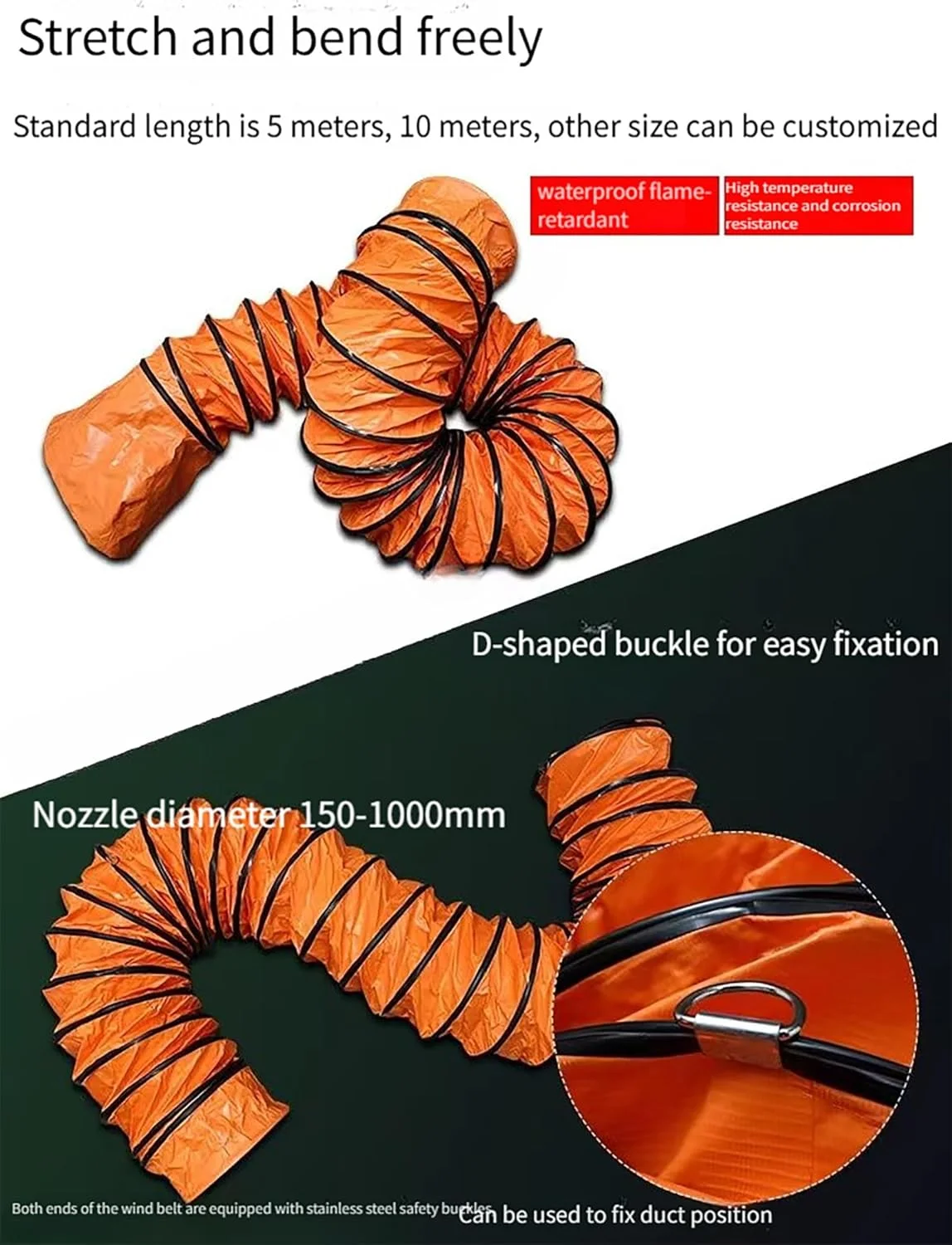 لوله خرطومی PVC مقاوم برای تهویه مطبوع و دمنده‌های صنعتی، لوله اگزوز طنابی قابل تنظیم برای کارخانه‌ها، تونل‌ها و ساخت و ساز مسکونی (5 متر، 20 سانتی‌متر)