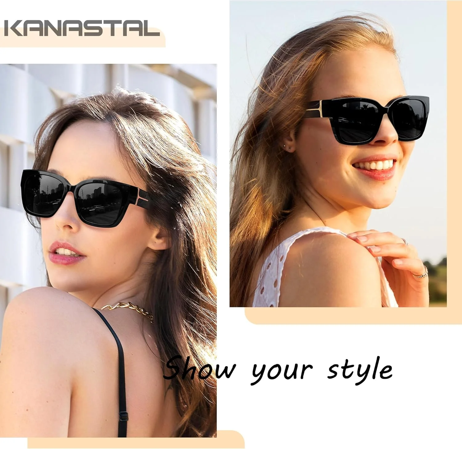 عینک آفتابی بزرگ زنانه KANASTAL مناسب برای استفاده روی عینک، عینک پلاریزه با فریم بزرگ زنانه، عینک آفتابی مربعی مد روز، عینک آفتابی مردانه با محافظت UV400