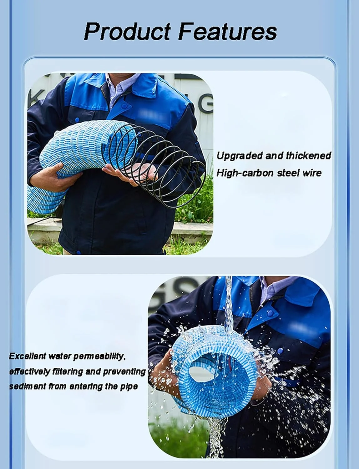 لوله زهکشی فرانسوی - لوله زهکشی انعطاف پذیر راه راه سوراخ دار | تقویت شده با سیم فولادی برای استفاده در راهرو، حیاط، چمن و فضای باز (50 میلی متر، 3 متر)