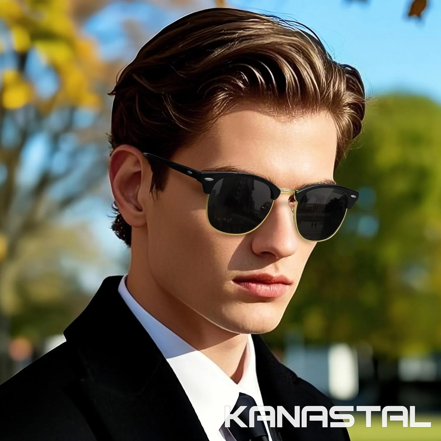 عینک آفتابی نیم فریم شاخ گاوی پلاریزه KANASTAL برای مردان و زنان، عینک آفتابی کلاسیک نیمه قاب، سایه های نیمه بدون قاب برای زنان 100% محافظت UV400 مناسب رانندگی