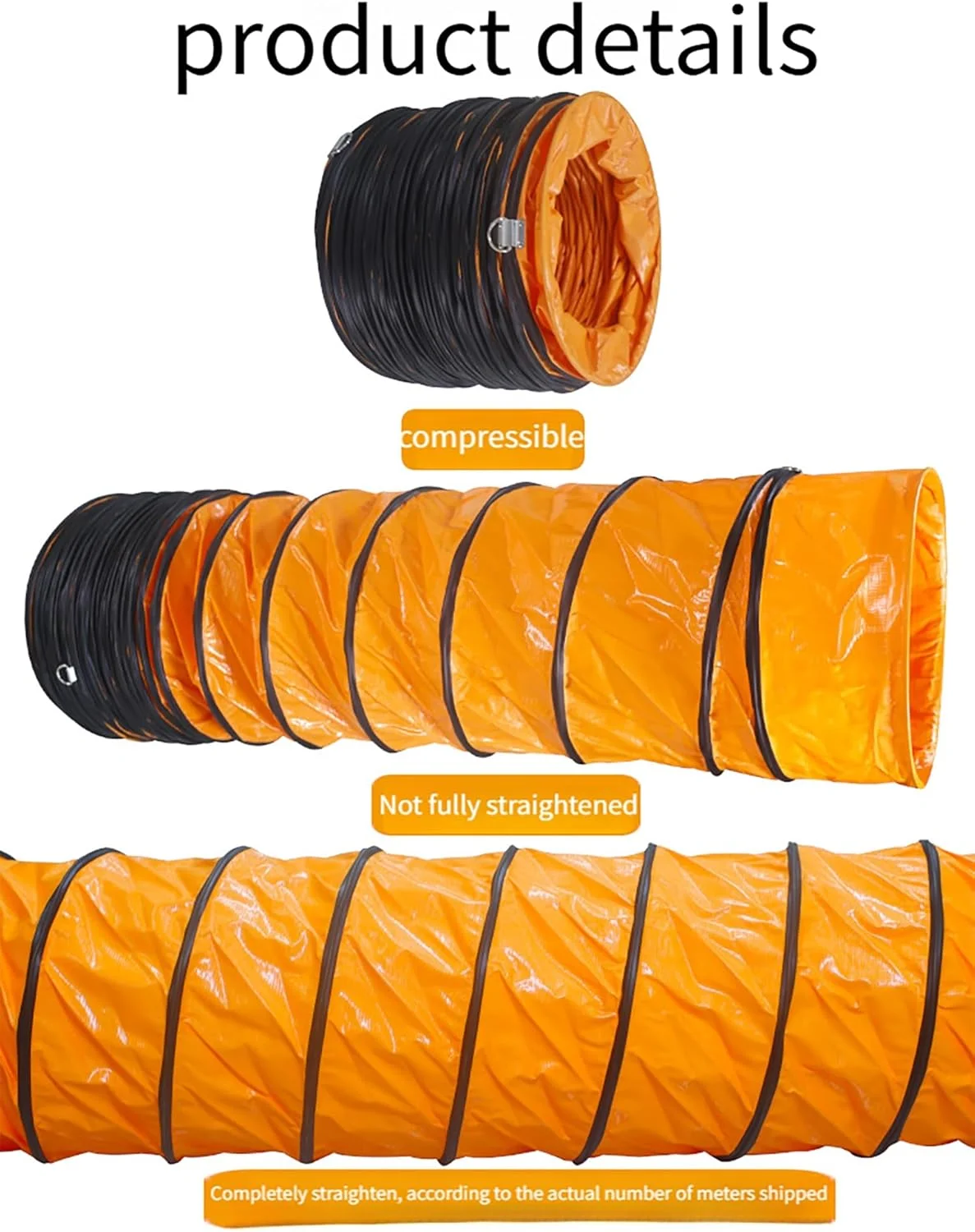 لوله خرطومی PVC برای دمنده، لوله انعطاف پذیر خروجی هوا، تهویه مقاوم در برابر شعله برای آشپزخانه ها، سایت های ساختمانی به طول 2 متر (60 سانتی متر / 23.62 اینچ)