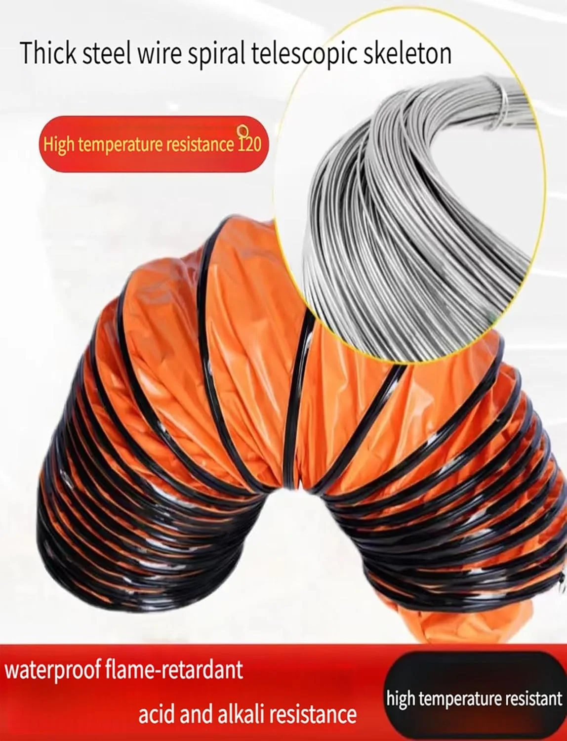 لوله خرطومی PVC مقاوم برای تهویه مطبوع و دمنده‌های صنعتی، لوله اگزوز طنابی قابل تنظیم برای کارخانه‌ها، تونل‌ها و ساخت و ساز مسکونی (5 متر، 20 سانتی‌متر)