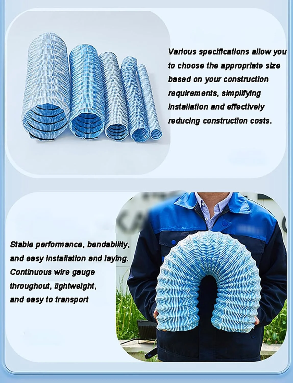 لوله زهکشی فرانسوی - لوله زهکشی انعطاف پذیر راه راه سوراخ دار | تقویت شده با سیم فولادی برای استفاده در راهرو، حیاط، چمن و فضای باز (50 میلی متر، 3 متر)