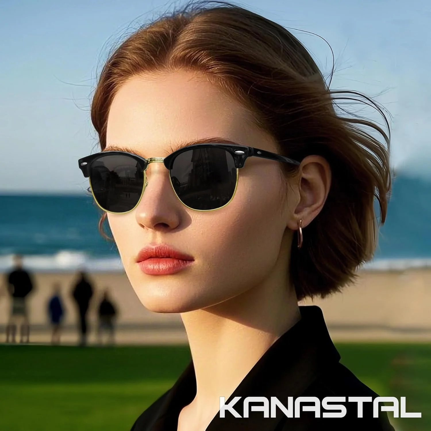 عینک آفتابی نیم فریم شاخ گاوی پلاریزه KANASTAL برای مردان و زنان، عینک آفتابی کلاسیک نیمه قاب، سایه های نیمه بدون قاب برای زنان 100% محافظت UV400 مناسب رانندگی