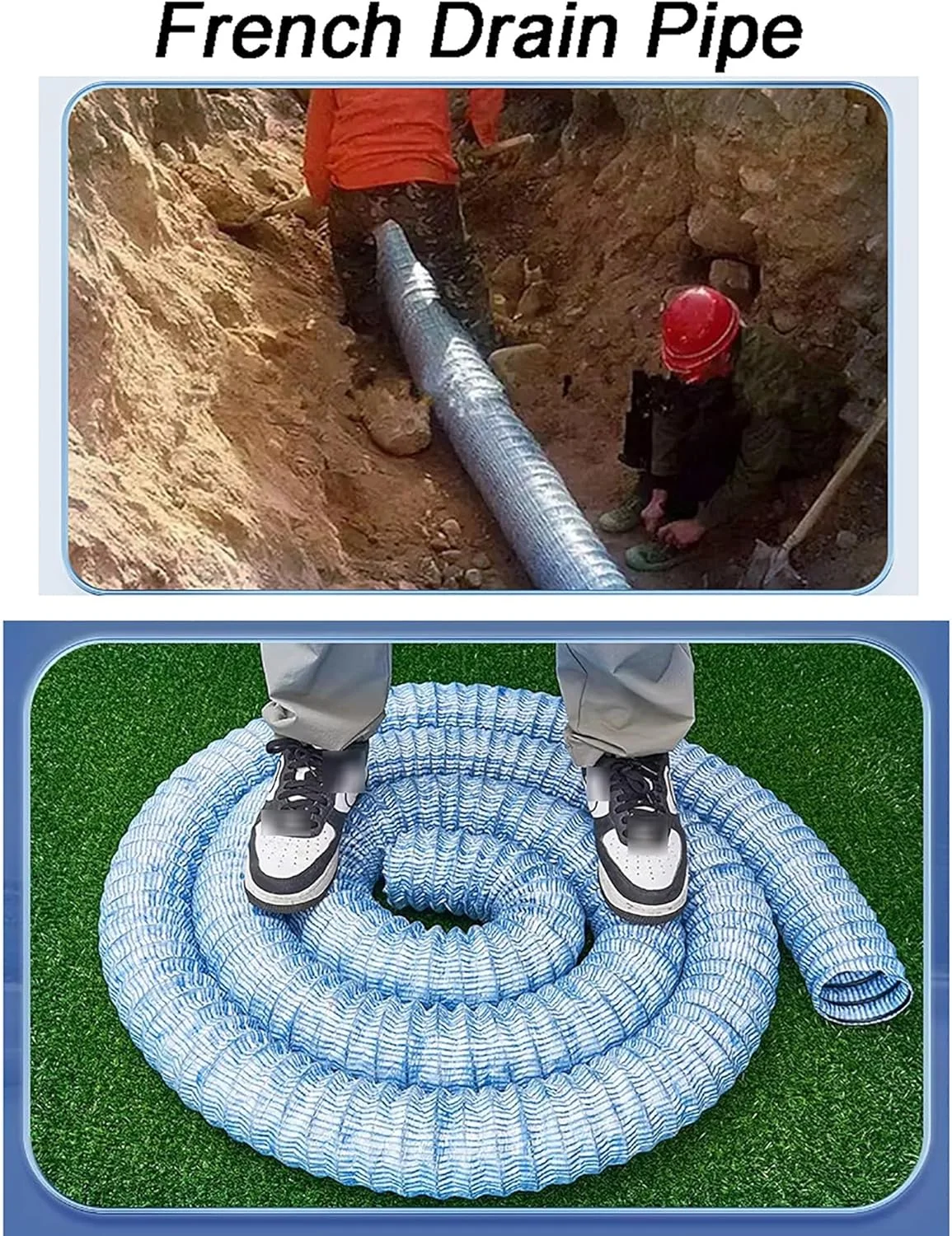 لوله زهکشی فرانسوی - لوله زهکشی انعطاف پذیر راه راه سوراخ دار | تقویت شده با سیم فولادی برای استفاده در راهرو، حیاط، چمن و فضای باز (50 میلی متر، 3 متر)