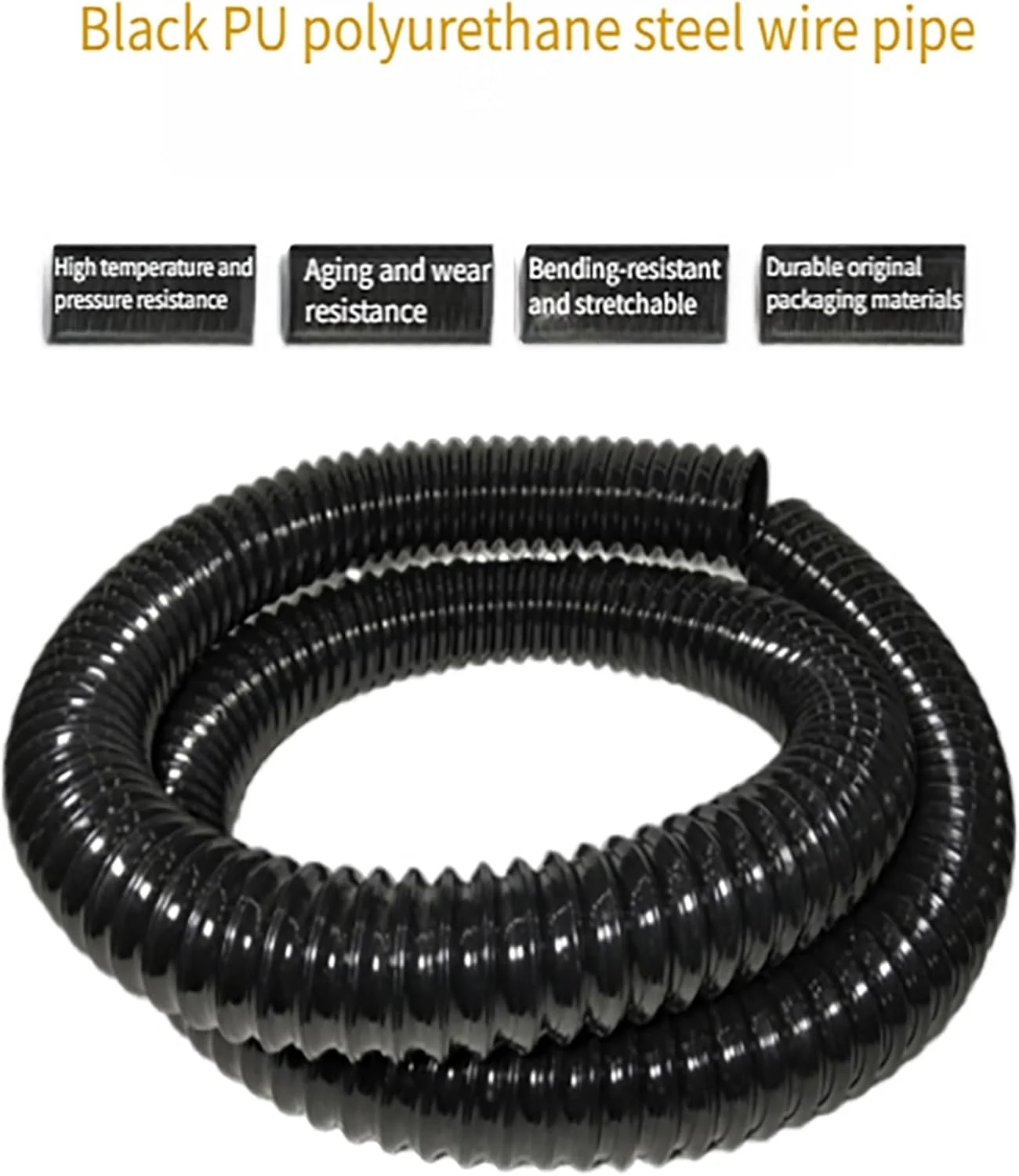 لوله خرطومی مشکی جاروبرقی، جداکننده گرد و غبار انعطاف پذیر، ضخامت 0.93 میلی متر، لوله پلی یورتان PU برای مکنده گرد و غبار صنعتی (190 میلی متر / 7.5 اینچ)