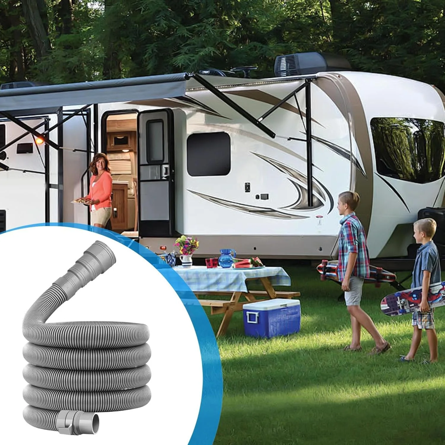 کیت شلنگ فاضلاب، لوله تخلیه کاروان | لوله تاشو شلنگ قابل تنظیم برای کمپینگ، ساحل، مسافرت، تعمیر خودرو، تعطیلات در فضای باز