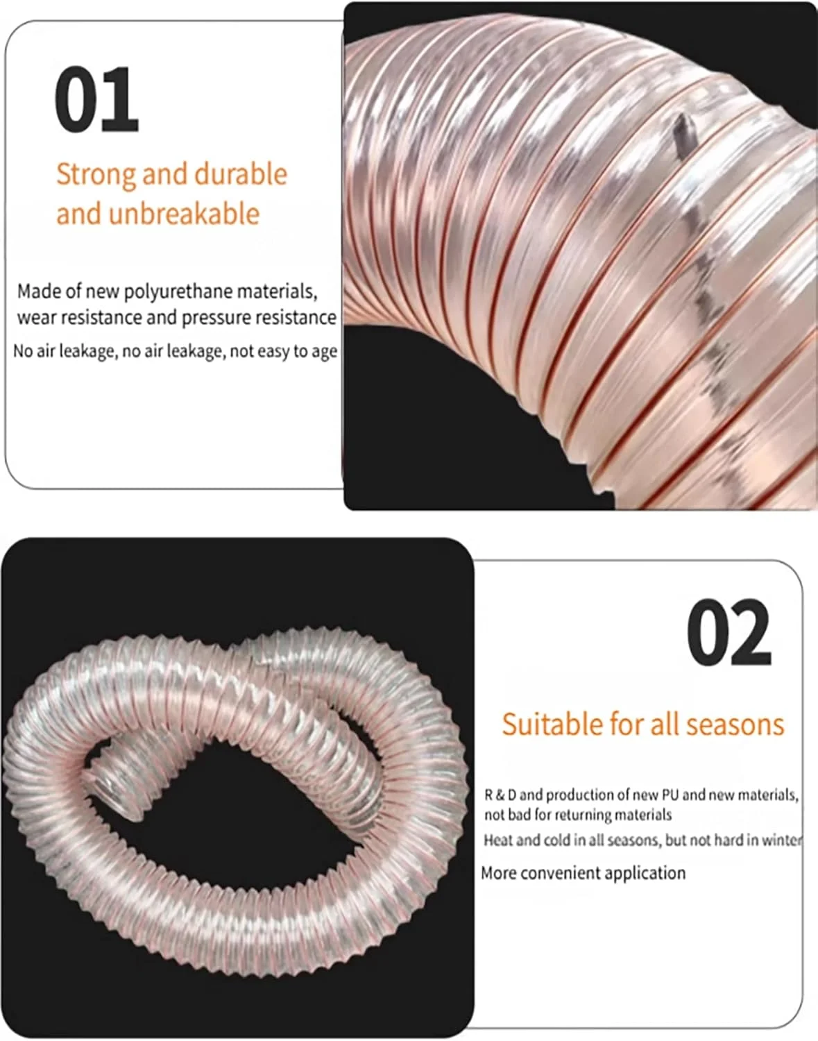 شلنگ جاروبرقی جداکننده گرد و غبار انعطاف پذیر، ضخامت 0.93 میلی متر، شلنگ پلی یورتان PU مقاوم در برابر سوراخ شدن با سیم فولادی روکش مس (130 میلی متر / 5.1 اینچ) شلنگ جاروبرقی جداکننده گرد و غبار انعطاف پذیر، ضخامت 0.93 میلی متر، شلنگ پلی یورتان PU مقاوم در برابر سوراخ شدن با سیم فولادی روکش مس (130 میلی متر / 5.1 اینچ)