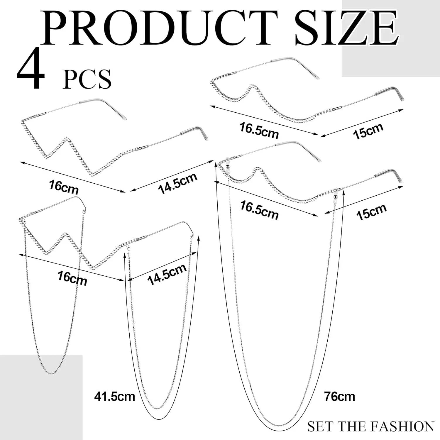 عینک نگین دار بدون عدسی Kanayu، فریم نیمه، 4 عدد، عینک الماسی، عینک آفتابی نگین دار V شکل، عینک فلزی کریستالی نیمه فریم برای زنان، نقره ای