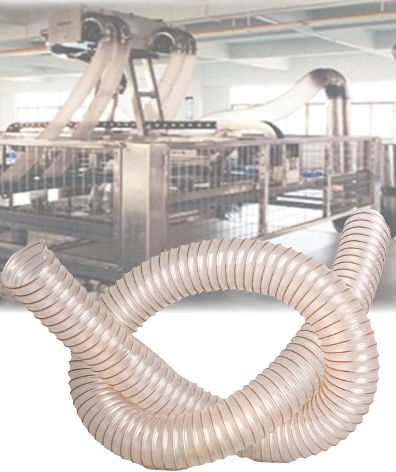 لوله خرطومی جمع آوری گرد و غبار PU، لوله شفاف، ضخامت 1.5 میلی متر، لوله پلی یورتان PU مقاوم در برابر سوراخ شدن با سیم فولادی روکش مس، طول 2 متر (65 میلی متر)