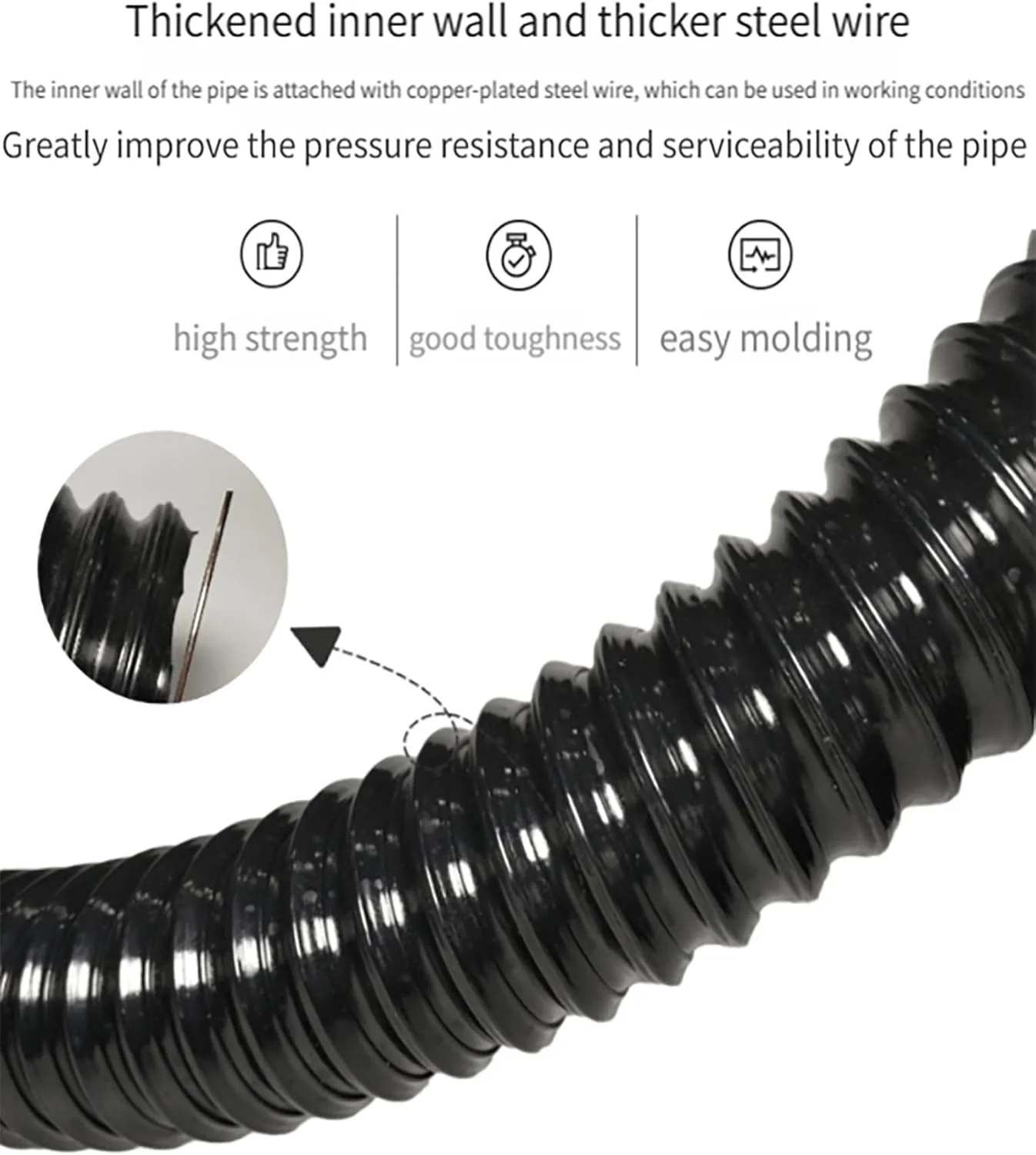 لوله خرطومی مشکی جاروبرقی، جداکننده گرد و غبار انعطاف پذیر، ضخامت 0.93 میلی متر، لوله پلی یورتان PU برای مکنده گرد و غبار صنعتی (190 میلی متر / 7.5 اینچ)