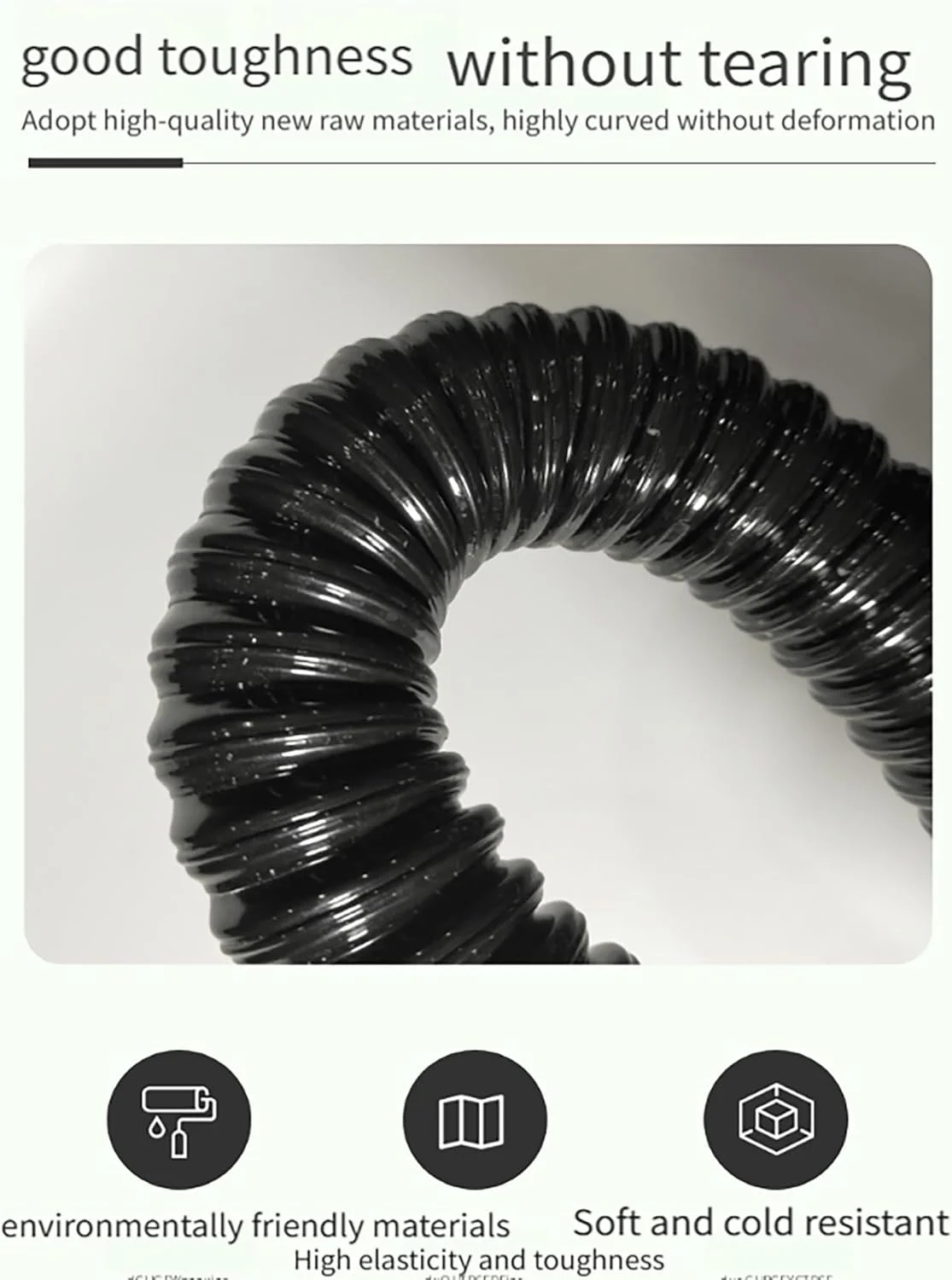 لوله خرطومی مشکی جاروبرقی، جداکننده گرد و غبار انعطاف پذیر، ضخامت 0.93 میلی متر، لوله پلی یورتان PU برای مکنده گرد و غبار صنعتی (190 میلی متر / 7.5 اینچ)