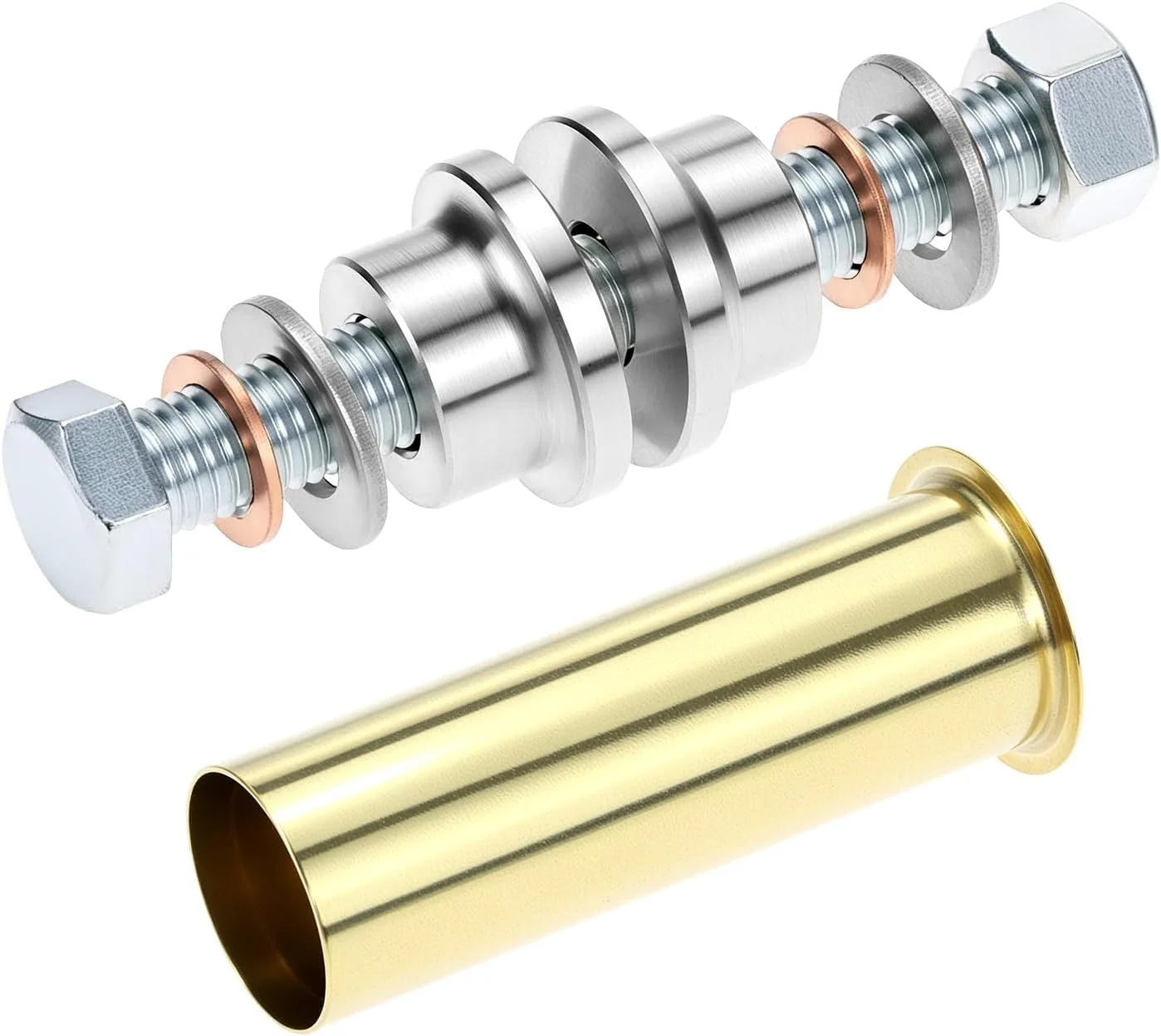 ابزار لوله گشادکننده 1 اینچی QWORK و مجموعه لوله تخلیه برنجی، 2 عدد ابزار لبه برگردان لوله تخلیه، درپوش تخلیه قایق 3 اینچ در 1 اینچ