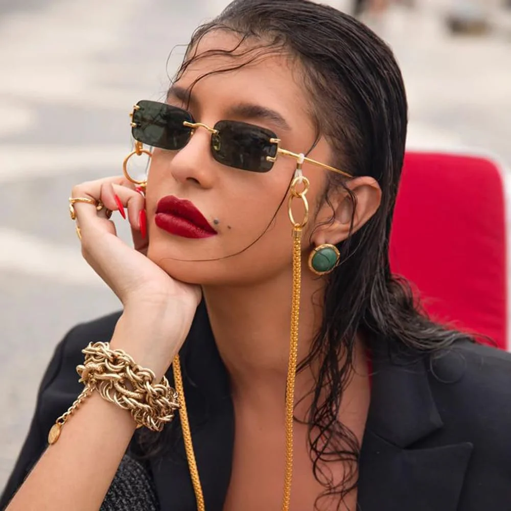 عینک آفتابی مستطیلی بدون فریم JUDOO Fashion برای زنان و مردان، عینک باریک و قدیمی