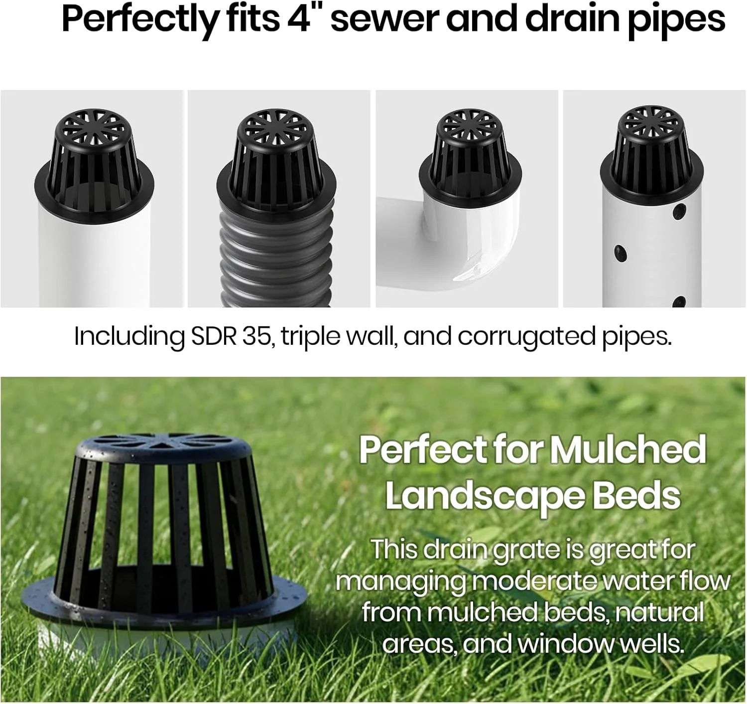 (بسته 3 عددی) درپوش توری زهکشی حیاط گرد 4 اینچی Calvana، سازگار با NDS 78A، مناسب برای اتصالات لوله فاضلاب و زهکشی 4 اینچی، ایده آل برای چمنزارهای کوچک، محوطه سازی، پاسیو، پلی اتیلن بسیار سخت، مشکی