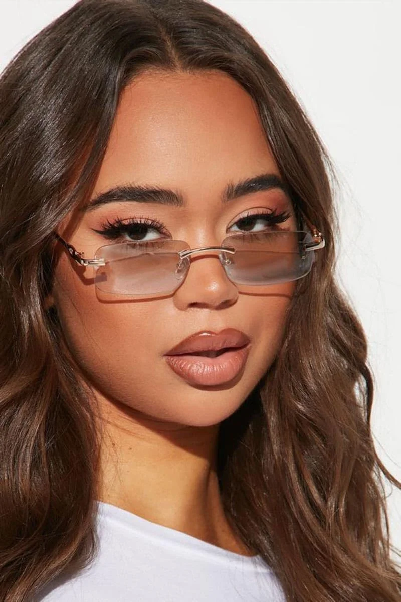 عینک آفتابی مستطیلی بدون فریم رترو JUDOO برای مردان و زنان، عینک های مد روز با لنز رنگی بدون فریم