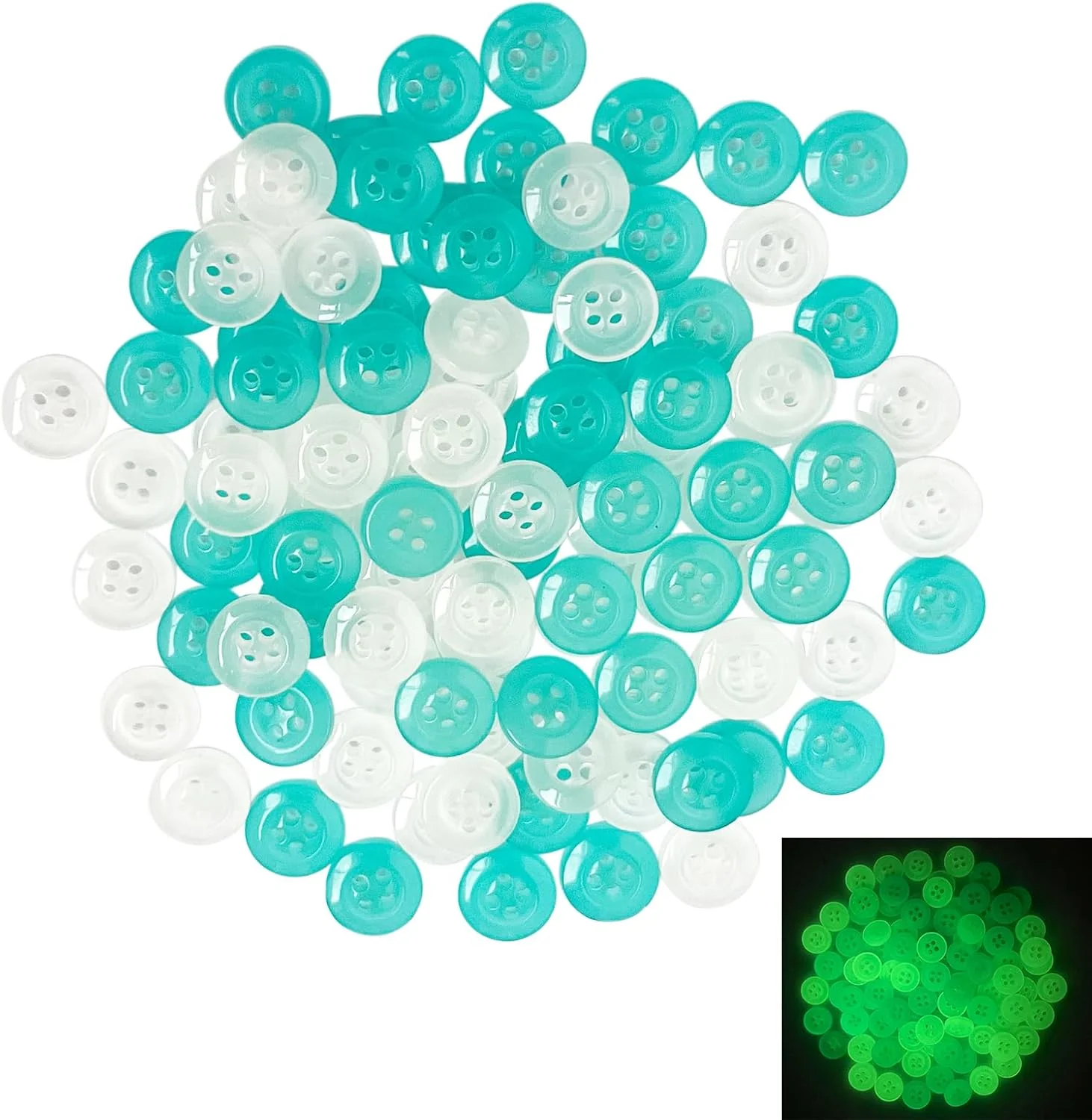 LUKHMELF 100Pcs Craft Buttons,Glow in The Dark Buttons,4-Hole Decorative Buttons, Used for Sewing Scrapbooks,Holiday Decorations and DIY Projects