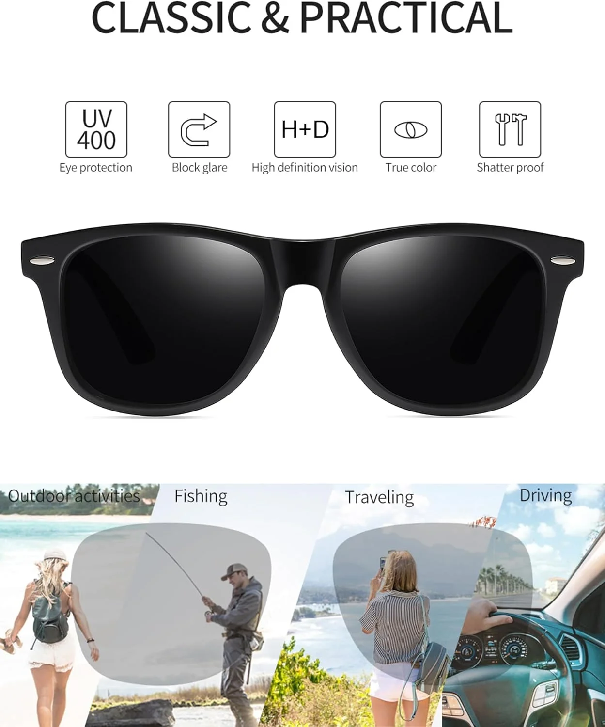 عینک آفتابی پلاریزه Joopin مردانه زنانه، عینک آفتابی مربعی کلاسیک رترو مردانه محافظت UV رانندگی ماهیگیری