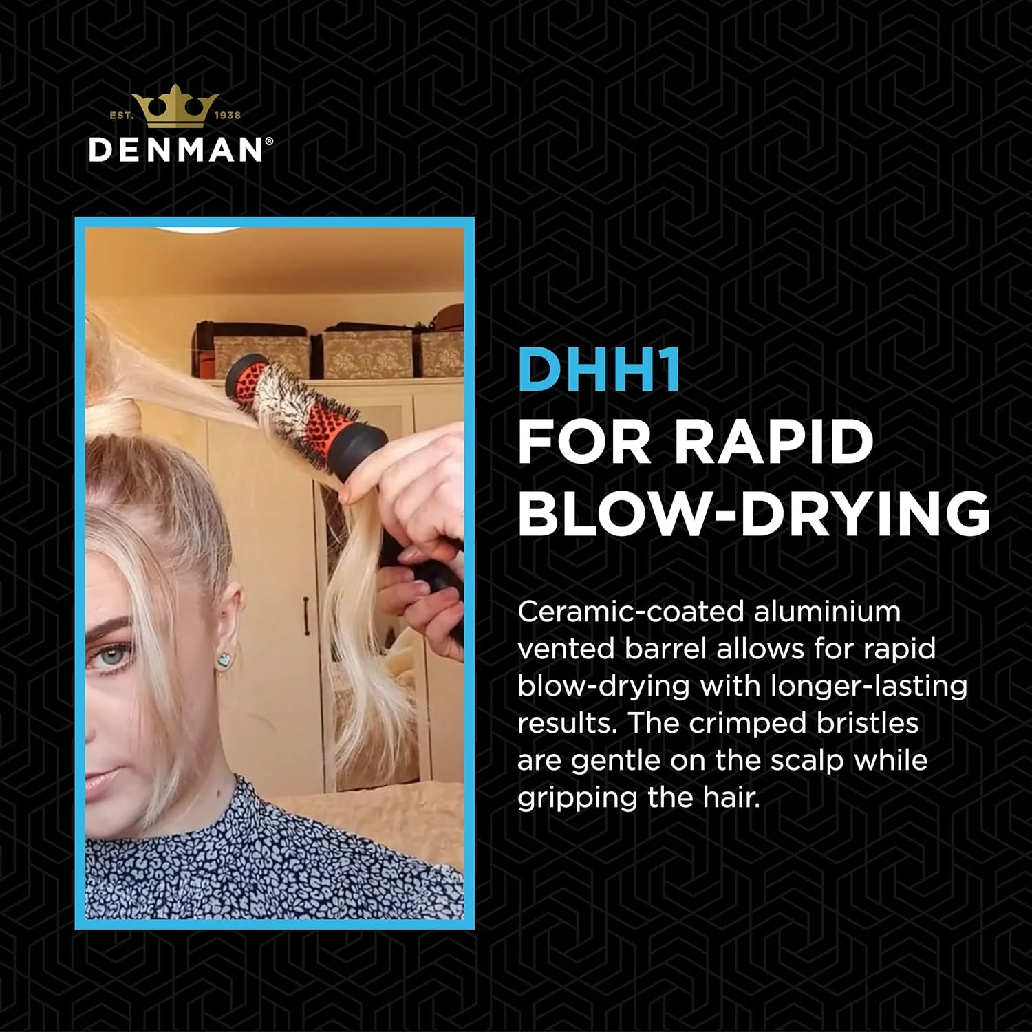 برس حرارتی سرامیکی کوچک دنمن مدل DHH1H - برس فر کننده مو برای خشک کردن، صاف کردن، ایجاد فرهای مشخص، حجم دادن و بلند کردن ریشه - نارنجی