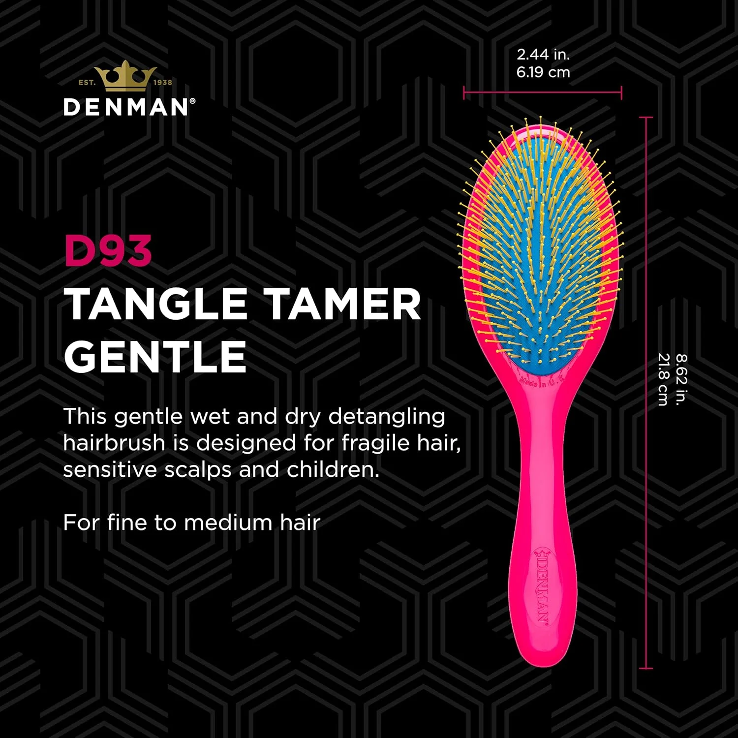 برس باز کننده گره مو دنمن مدل TANGLE TAMER D93 صورتی ملایم