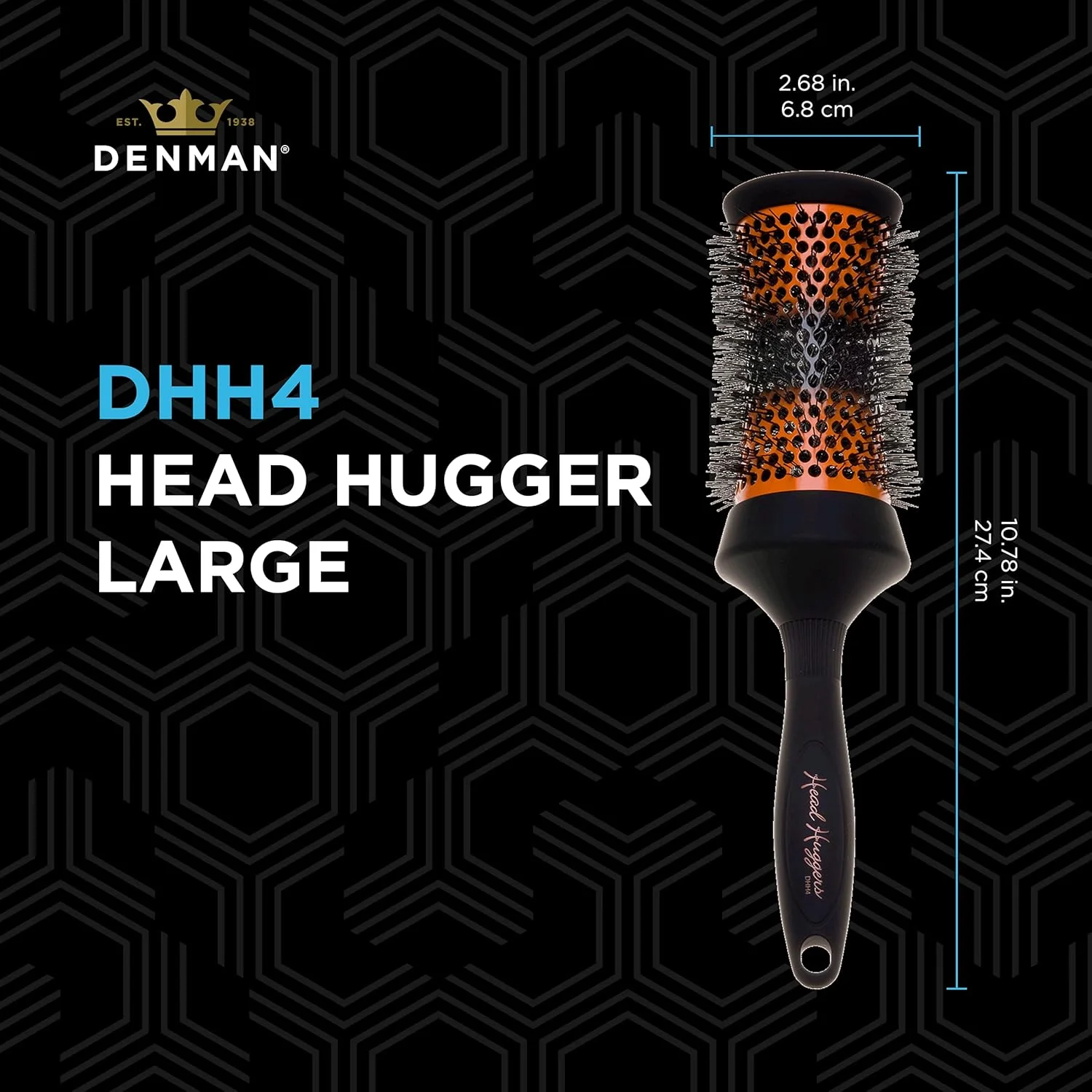 برس حرارتی سرامیکی بزرگ دنمن مدل DHH4H - برس فر کننده مو برای خشک کردن، صاف کردن، فر های مشخص، حجم دادن و بلند کردن ریشه - نارنجی
