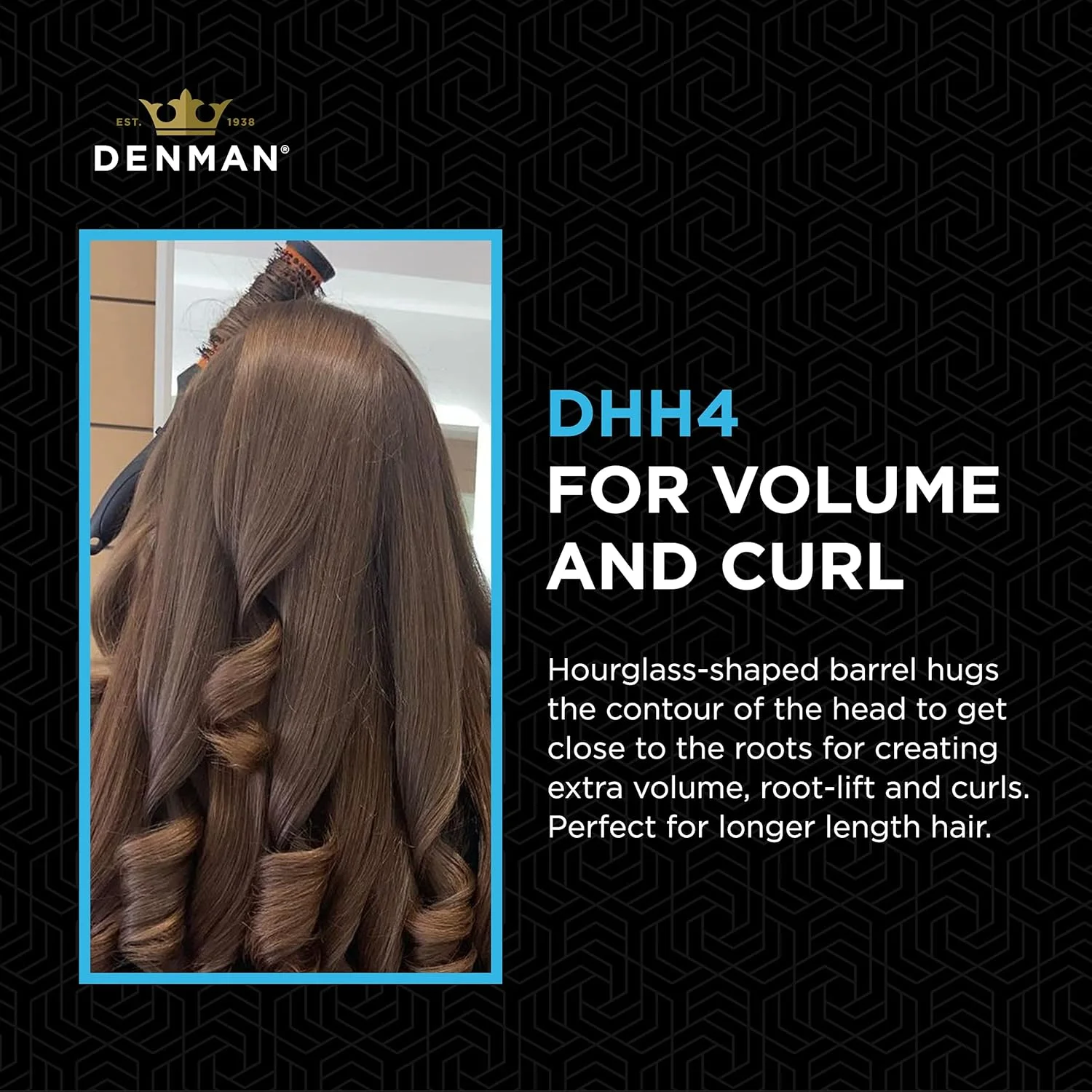 برس حرارتی سرامیکی بزرگ دنمن مدل DHH4H - برس فر کننده مو برای خشک کردن، صاف کردن، فر های مشخص، حجم دادن و بلند کردن ریشه - نارنجی