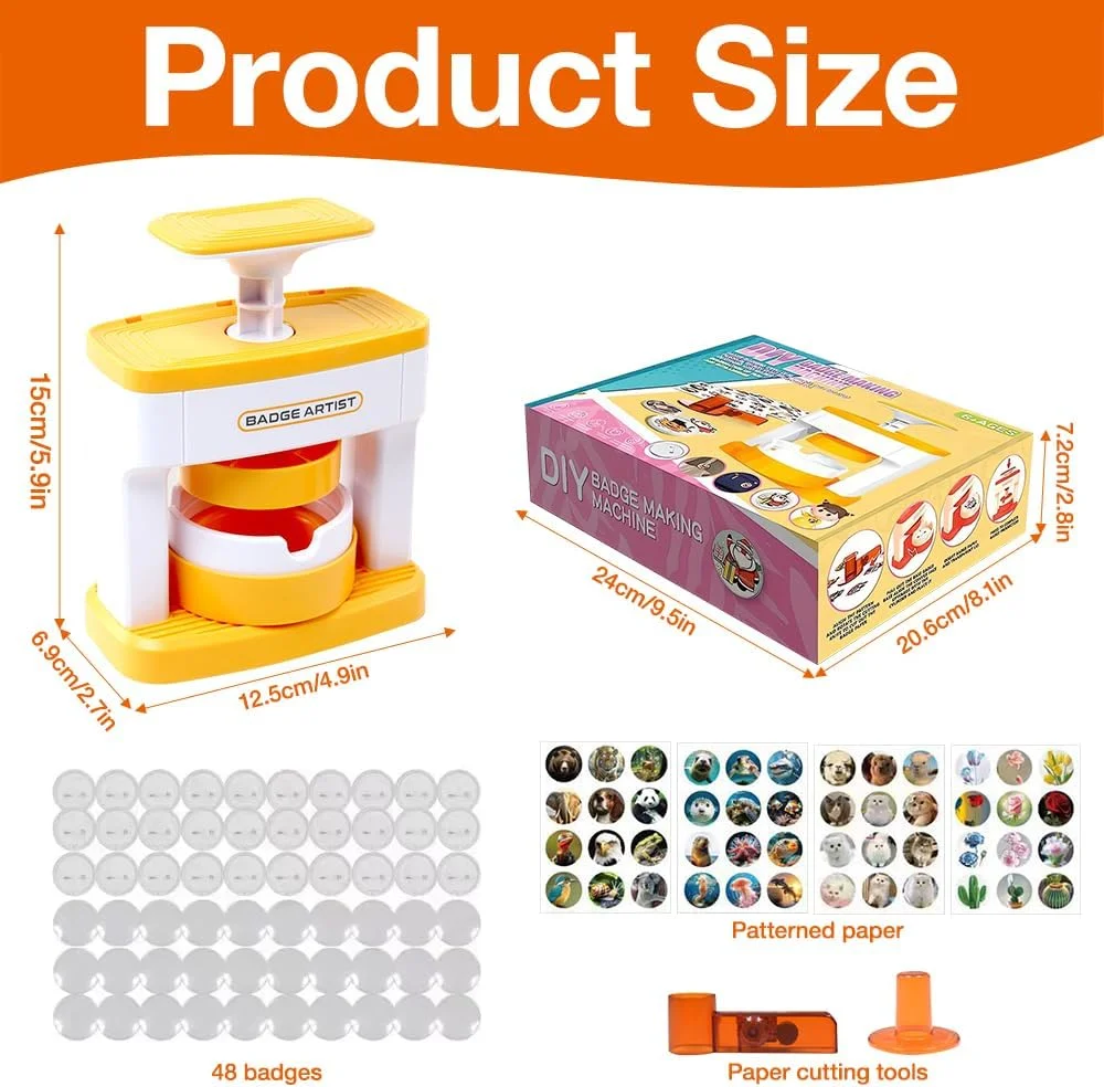 دستگاه دکمه ساز LYPPUL، کیت ساخت بج 55 میلی متری، دستگاه پرس بج با 48 عدد قطعات دکمه، برش دایره ای و استیکرهای زیبا، کیت ساخت پین گرد DIY برای هدایای مهمانی کودکان دستگاه دکمه ساز LYPPUL، کیت ساخت بج 55 میلی متری، دستگاه پرس بج با 48 عدد قطعات دکمه، برش دایره ای و استیکرهای زیبا، کیت ساخت پین گرد DIY برای هدایای مهمانی کودکان