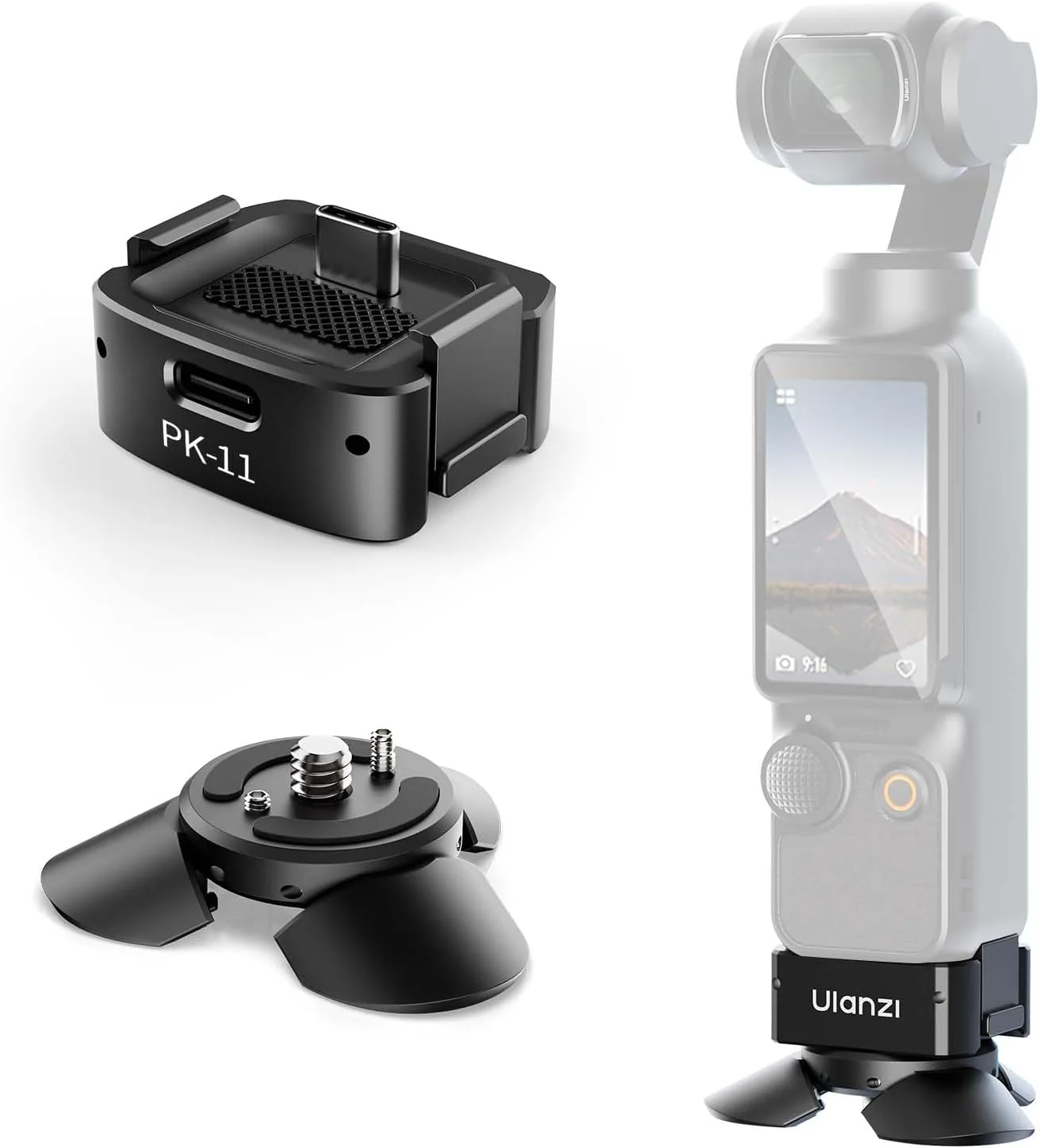 مجموعه پایه پایه کوتاه ULANZI Pocket 3، مناسب برای DJI Osmo Pocket 3، شامل مینی سه پایه Pocket3 + پایه موقعیت یابی Arri (Type-C)، باز و بسته شدن خودکار، آماده برای ایستادن، مینی و قابل حمل