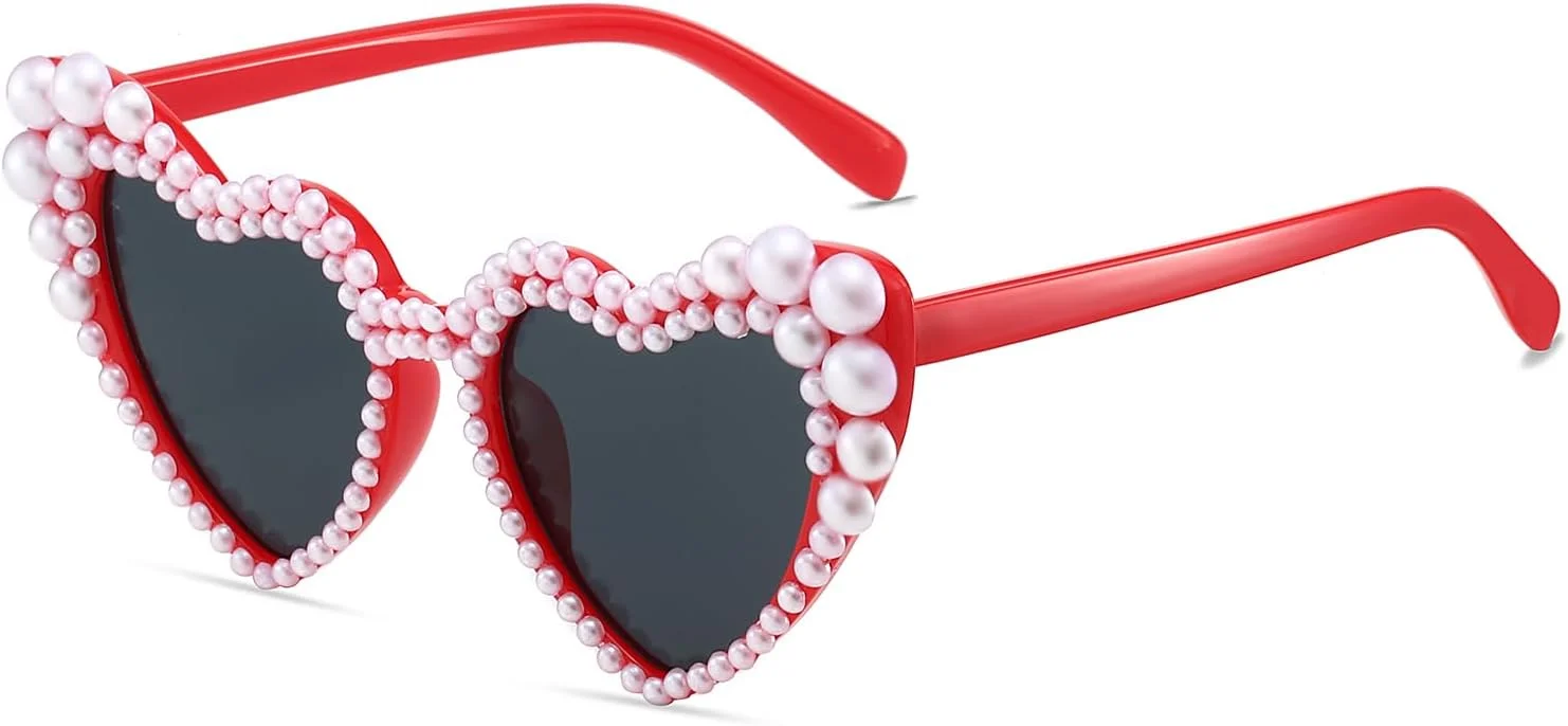 عینک آفتابی قلبی مرواریدی Hanj Love زنانه با نگین های بدلیجات، مناسب مهمانی مجردی و عروس
