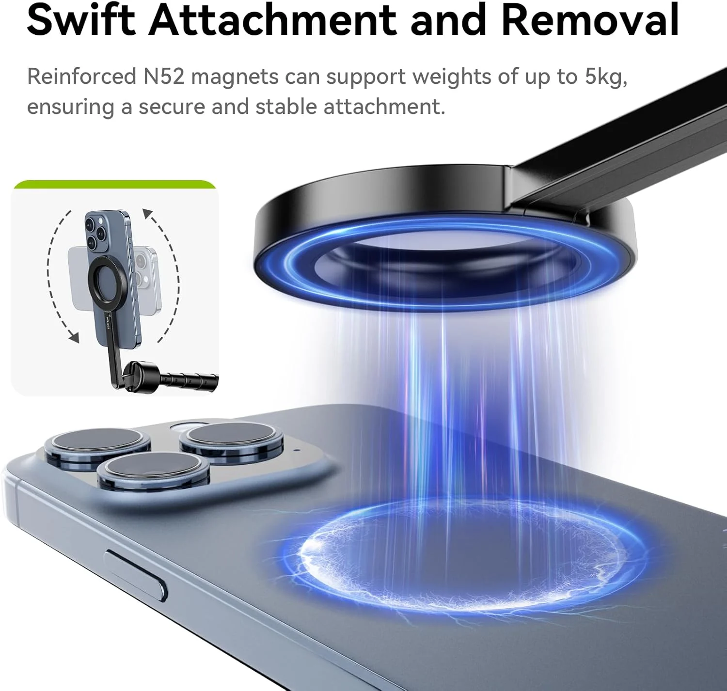 سه پایه مونوپاد مغناطیسی ULANZI با حداکثر ارتفاع 64.6 اینچ، سه پایه تلفن همه کاره با نگهدارنده مغناطیسی تلفن و ریموت کنترل بی سیم جداشدنی، برای سری آیفون 16 15 14 13 12 و تلفن های اندرویدی (مشکی)