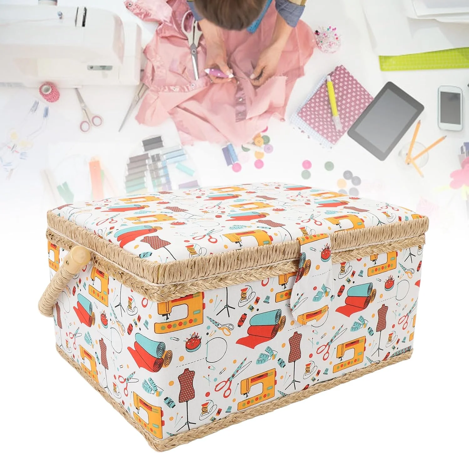 جعبه خیاطی Luocute با طراحی جعبه ابزار نگهداری ابزار خیاطی، جعبه نگهداری قابل حمل با ظرفیت بزرگ با سینی پلاستیکی جداشدنی، طرح گل جعبه خیاطی Luocute با طراحی جعبه ابزار نگهداری ابزار خیاطی، جعبه نگهداری قابل حمل با ظرفیت بزرگ با سینی پلاستیکی جداشدنی، طرح گل