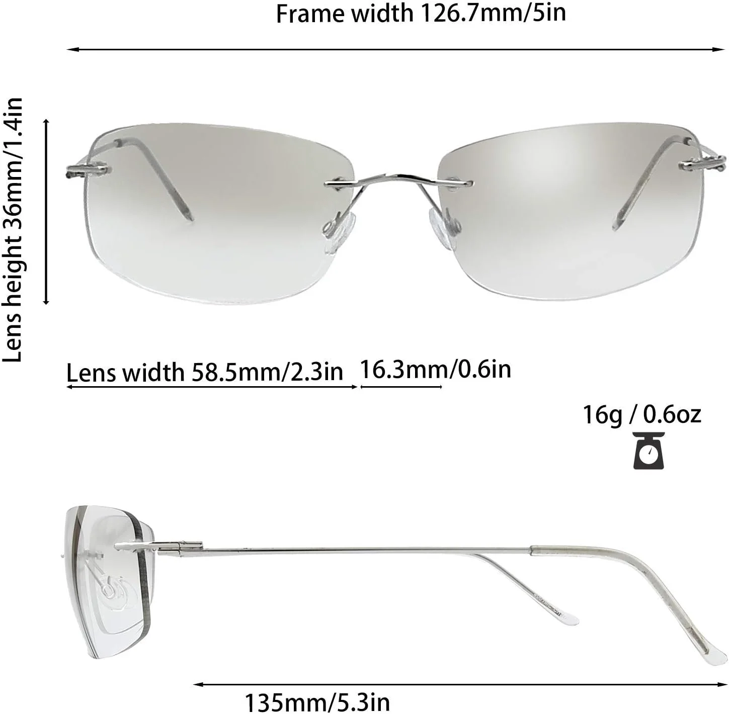 عینک آفتابی مستطیلی کوچک مینیمالیستی و شفاف با لولای فنری - بسته بندی جعبه هدیه