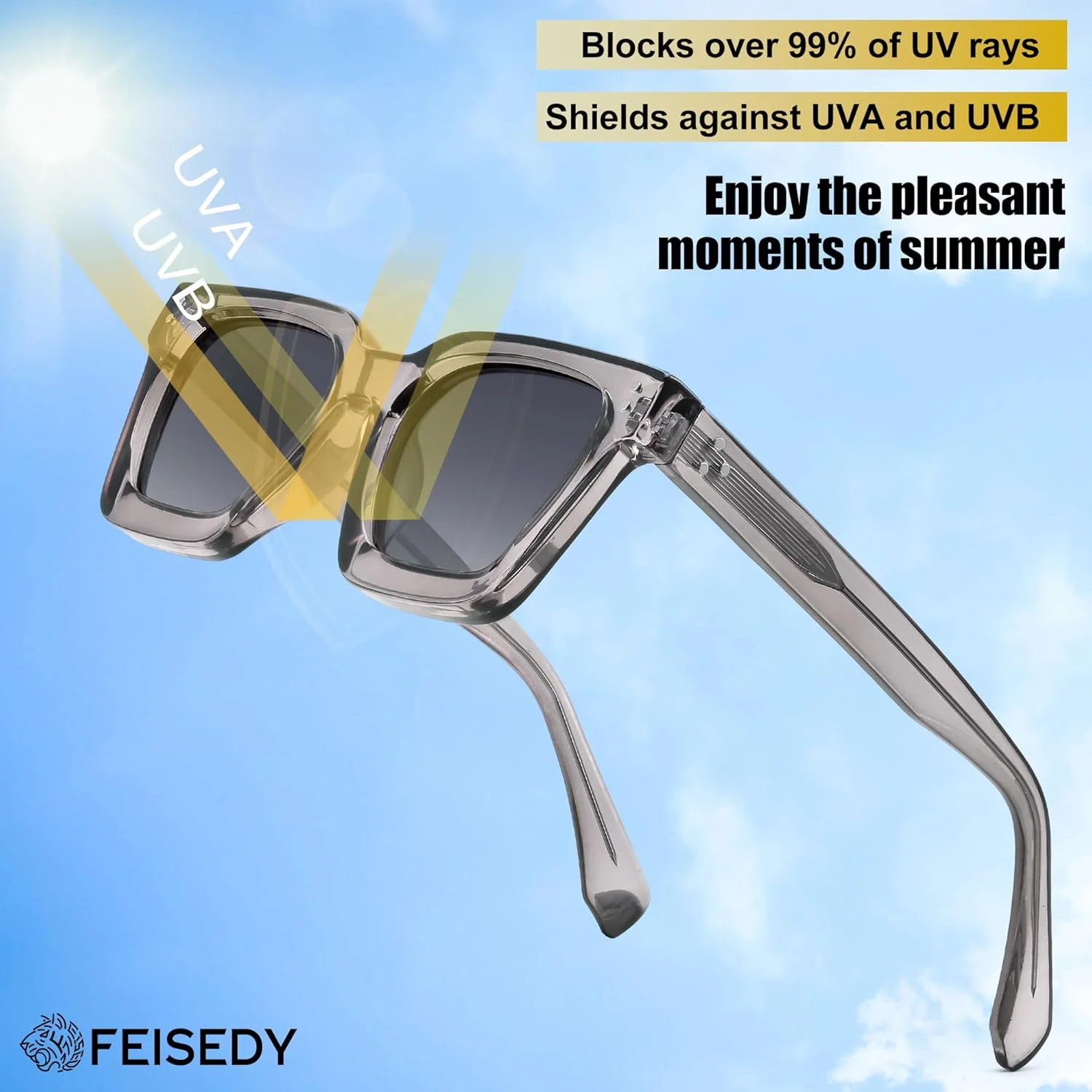 عینک آفتابی پلاریزه FEISEDY مردانه زنانه با فریم ضخیم مربعی مستحکم و محافظت UV400 مدل B2396