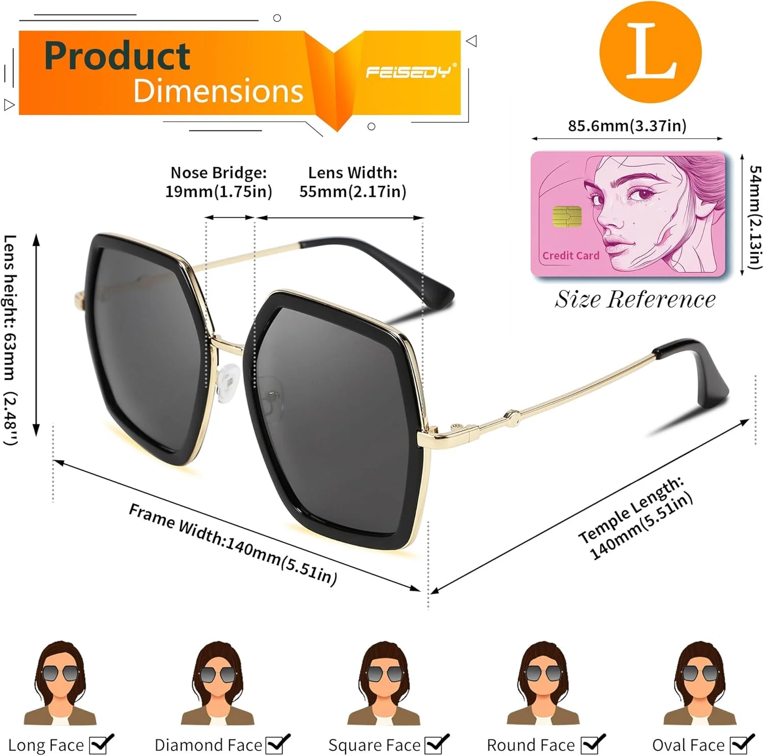 عینک آفتابی زنانه FEISEDY با طراحی شش ضلعی بزرگ و فشن، مدل B2503 عینک آفتابی زنانه FEISEDY با طراحی شش ضلعی بزرگ و فشن، مدل B2503