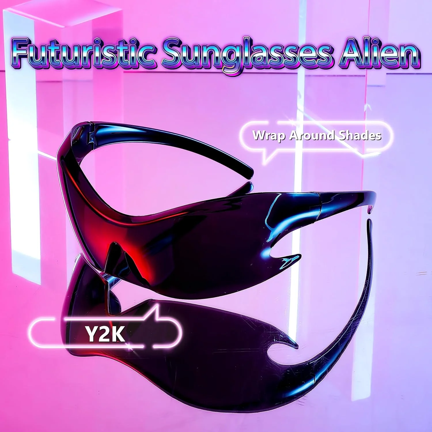 عینک آفتابی فایسدی مدل Futuristic، فشن Alien Y2K Wrap Around مناسب برای زنان و مردان B4135 عینک آفتابی فایسدی مدل Futuristic، فشن Alien Y2K Wrap Around مناسب برای زنان و مردان B4135