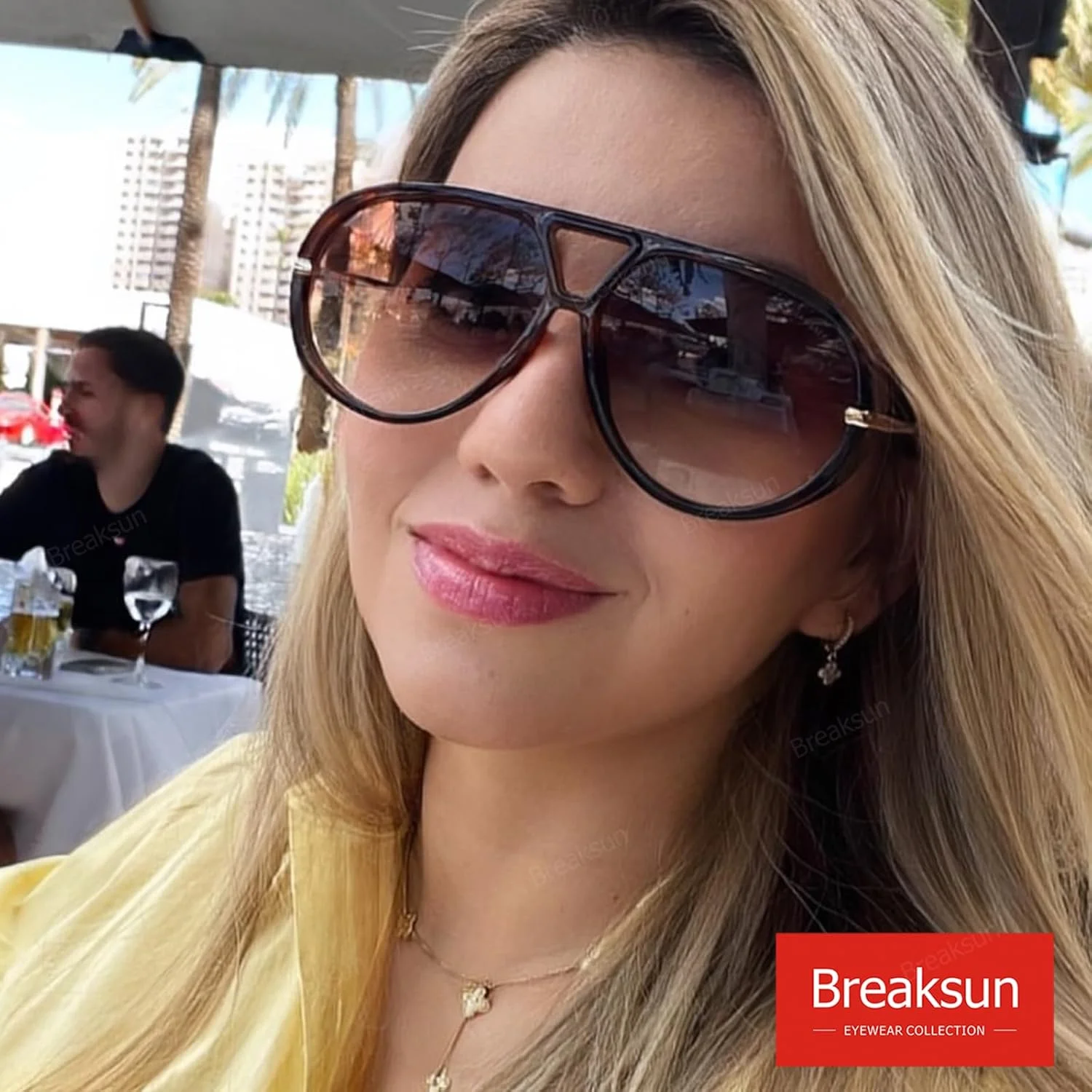عینک آفتابی خلبانی بزرگ زنانه Breaksun، عینک آفتابی سپر دار مد روز یکپارچهسازی با سیستم عامل، لنز نارنجی بزرگ، سایه های وینتیج