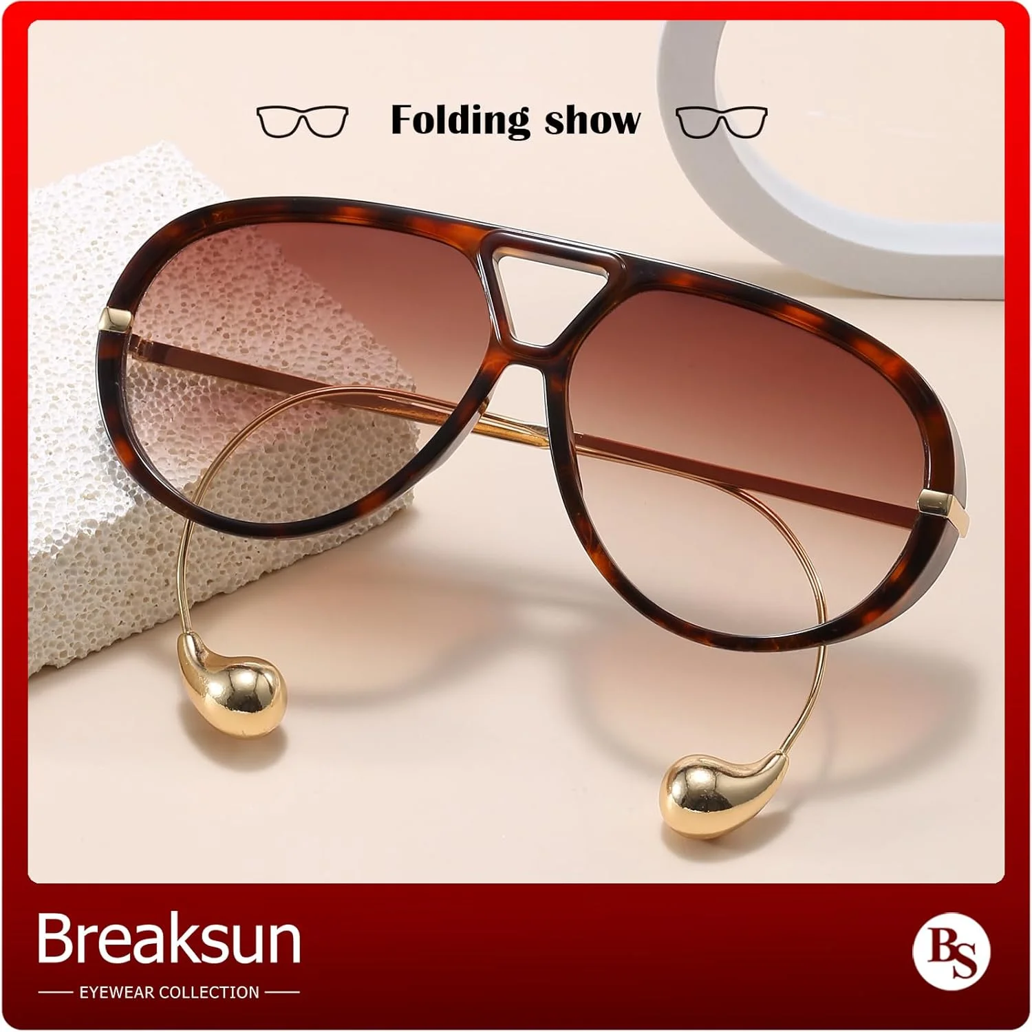 عینک آفتابی خلبانی بزرگ زنانه Breaksun، عینک آفتابی سپر دار مد روز یکپارچهسازی با سیستم عامل، لنز نارنجی بزرگ، سایه های وینتیج