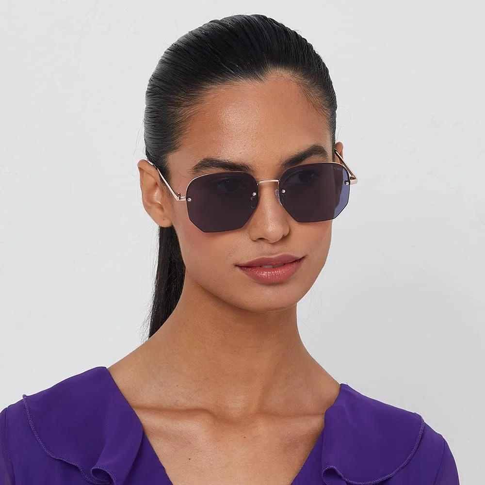 عینک آفتابی زنانه BlackOut Eyewa - NINA، عینک آفتابی مربعی، محافظت در برابر اشعه ماوراء بنفش: UV400 (رزگلد، آبی)