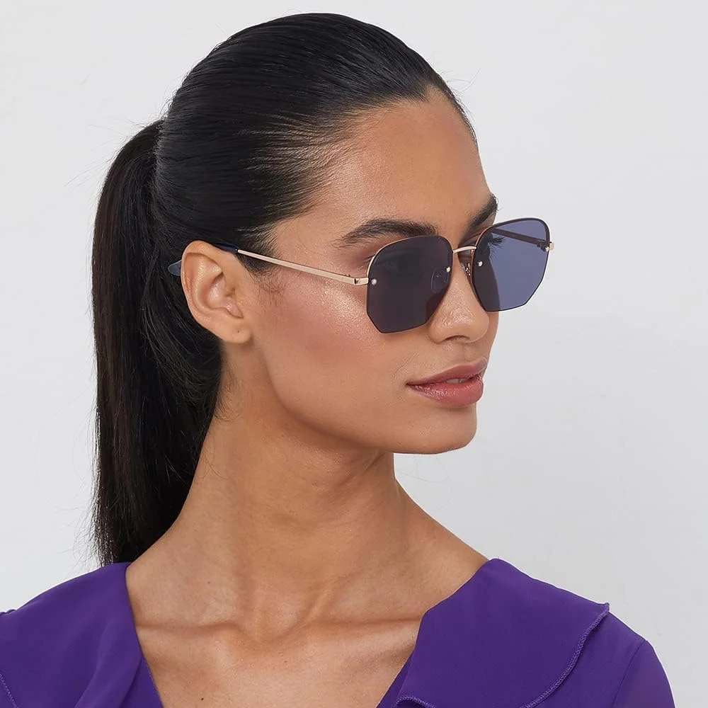 عینک آفتابی زنانه BlackOut Eyewa - NINA، عینک آفتابی مربعی، محافظت در برابر اشعه ماوراء بنفش: UV400 (رزگلد، آبی)