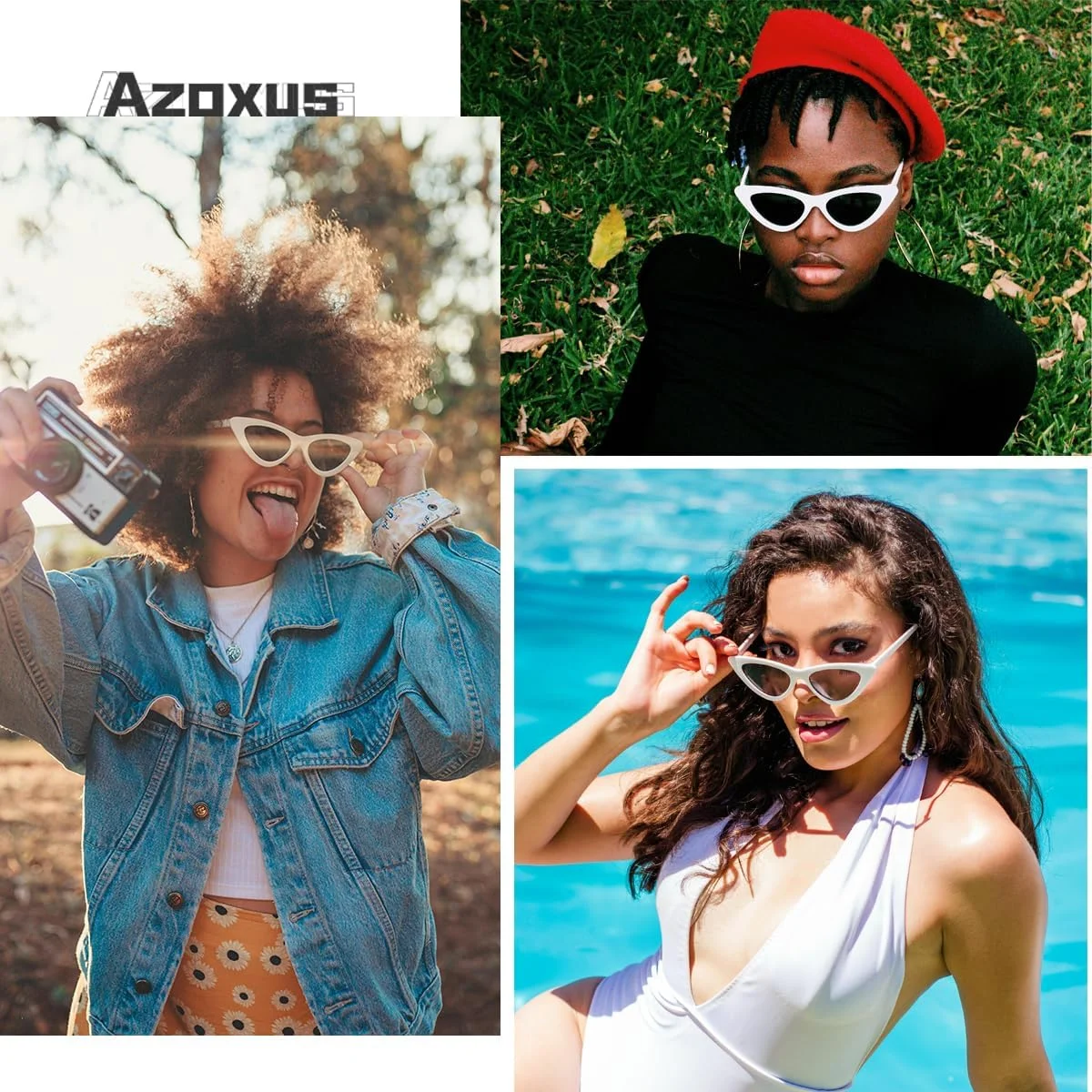 عینک آفتابی چشم گربه ای باریک رترو Azoxus، فریم پلاستیکی ترند، عینک های طراح وینتیج زنانه
