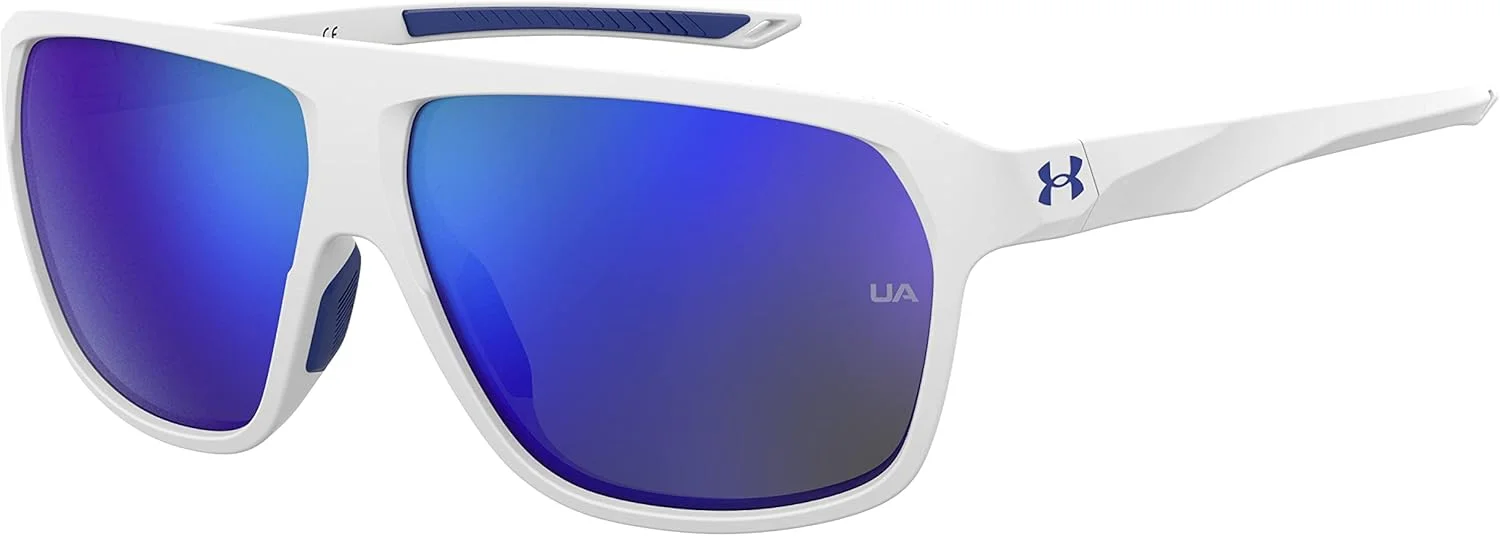 عینک آفتابی مستطیلی униsex UNDER ARMOUR DOMINATE با لنز آبی غیر پلاریزه، 62 میلی متر، سفید