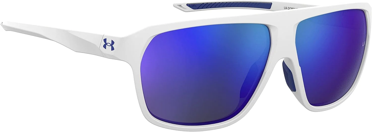 عینک آفتابی مستطیلی униsex UNDER ARMOUR DOMINATE با لنز آبی غیر پلاریزه، 62 میلی متر، سفید