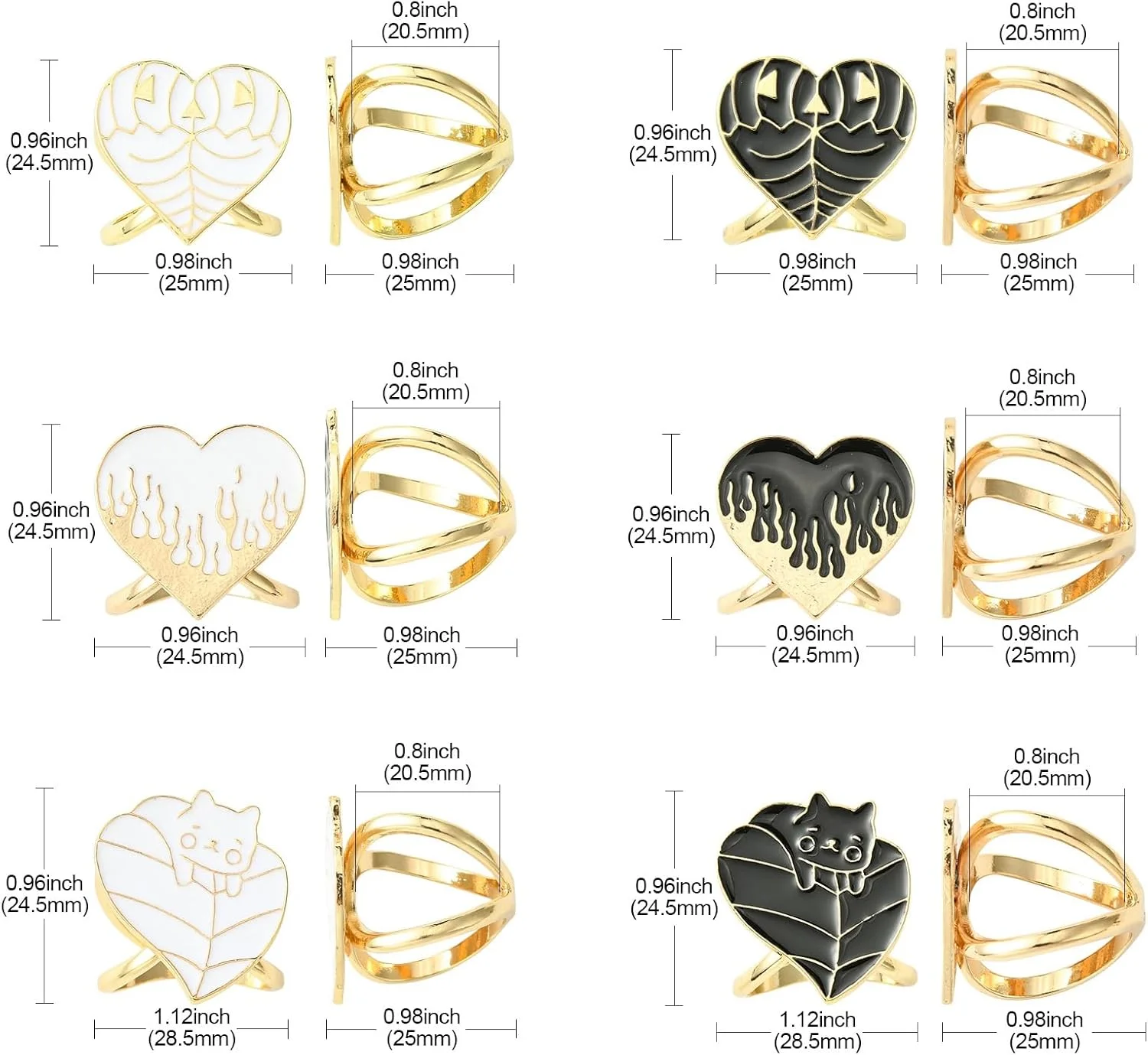 LiQunSweet 12 عدد گیره روسری طرح قلب مشکی سفید آلیاژی با روکش میناکاری، حلقه نگهدارنده شال و روسری، مناسب هدیه روز ولنتاین، عروسی، مهمانی و ضیافت